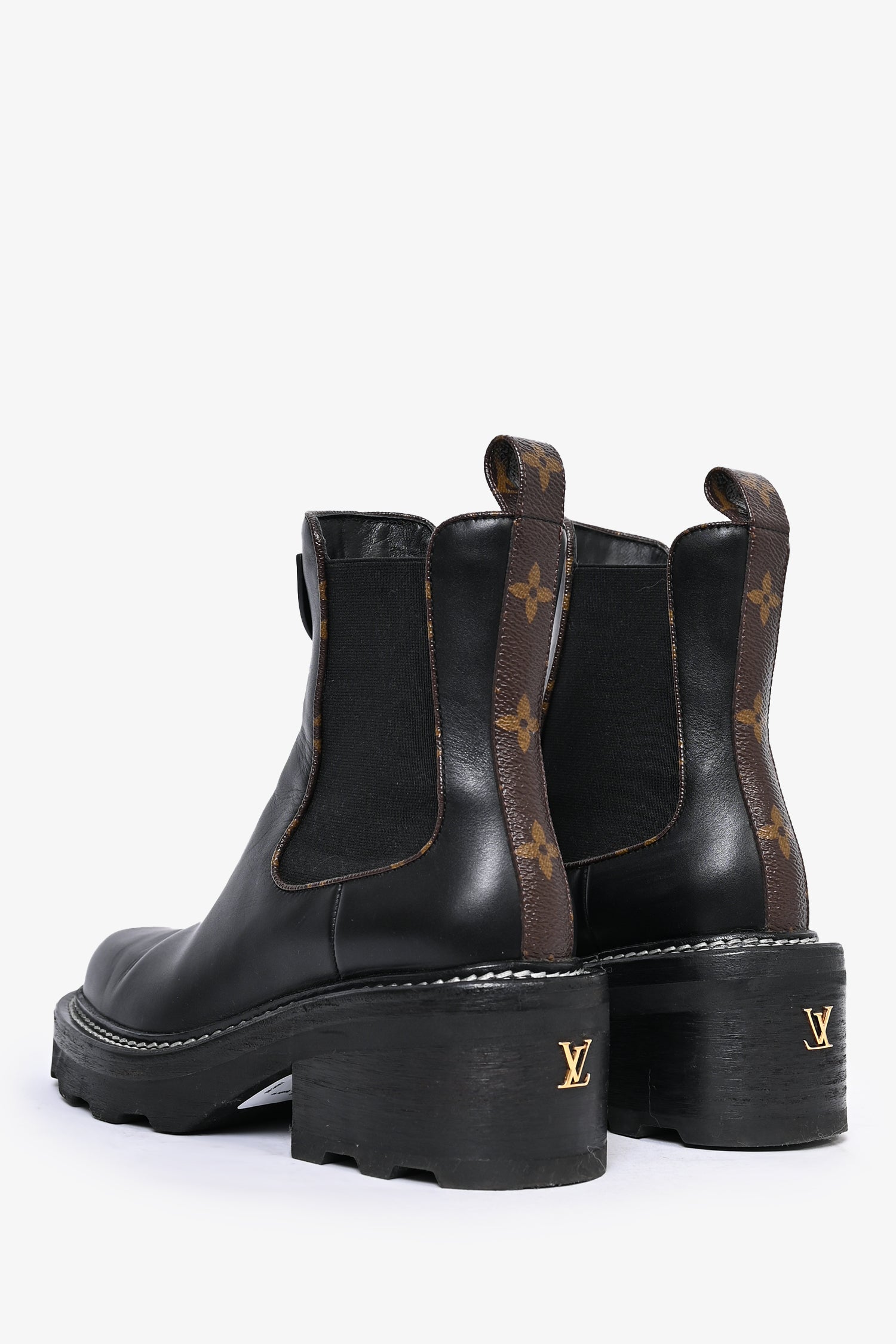 Louis Vuitton 2020 Black Leather Monogram Trim 'Beaubourg' Ankle Boots Size 36