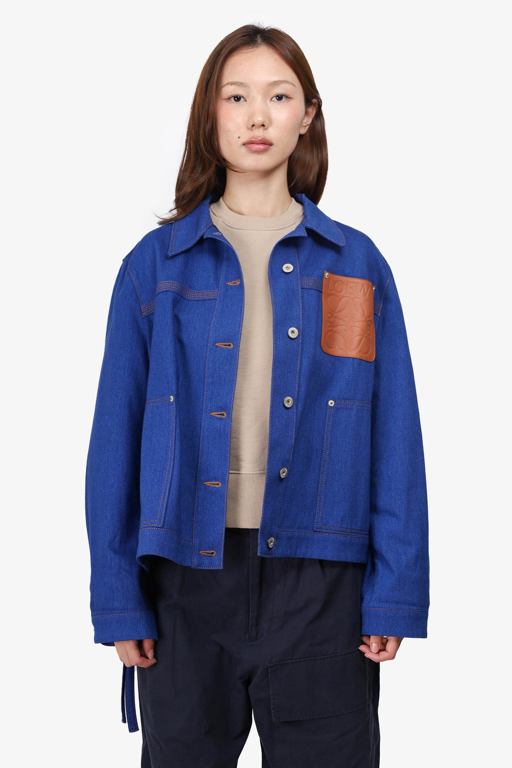 Loewe Blue Logo-Patch Asymmetric-Hem Denim Jacket Size 40