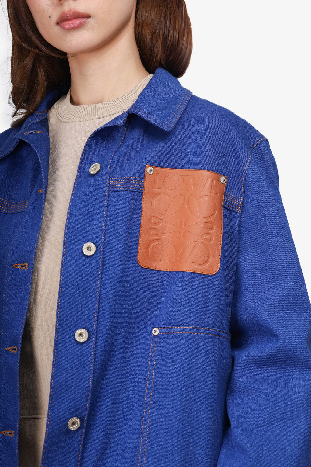 Loewe Blue Logo-Patch Asymmetric-Hem Denim Jacket Size 40