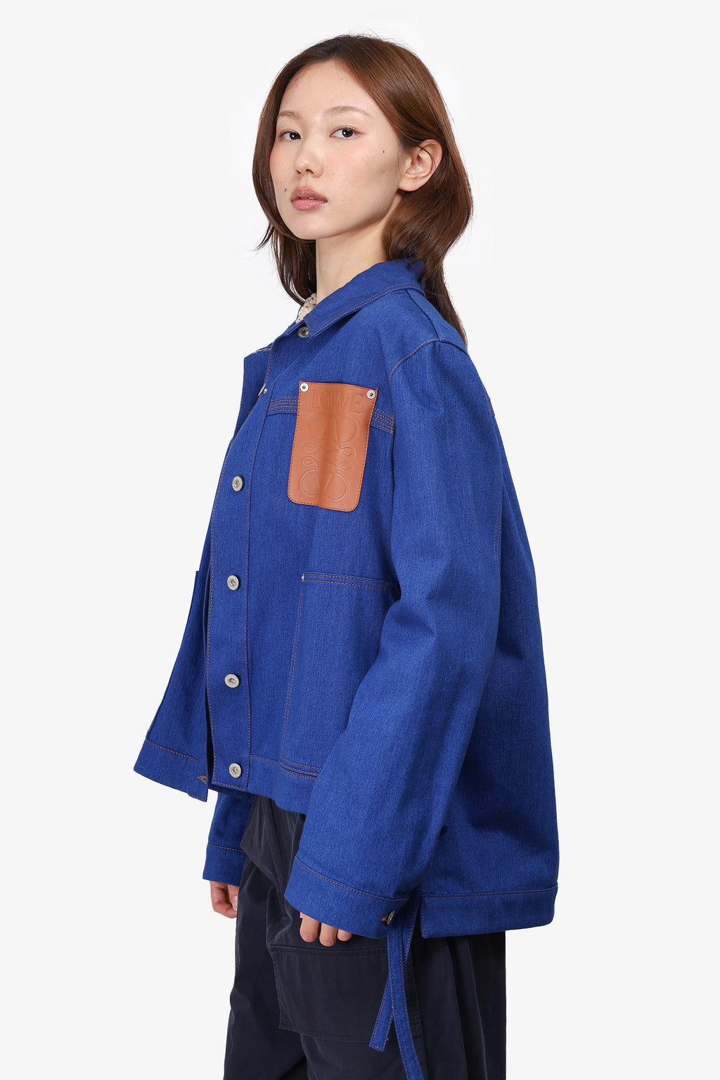 Loewe Blue Logo-Patch Asymmetric-Hem Denim Jacket Size 40