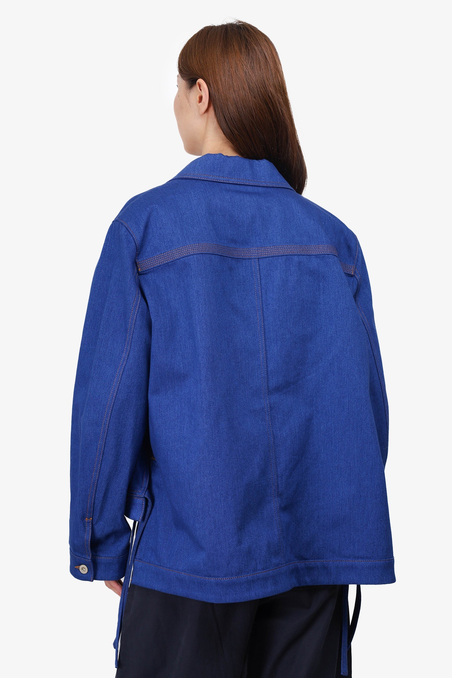 Loewe Blue Logo-Patch Asymmetric-Hem Denim Jacket Size 40