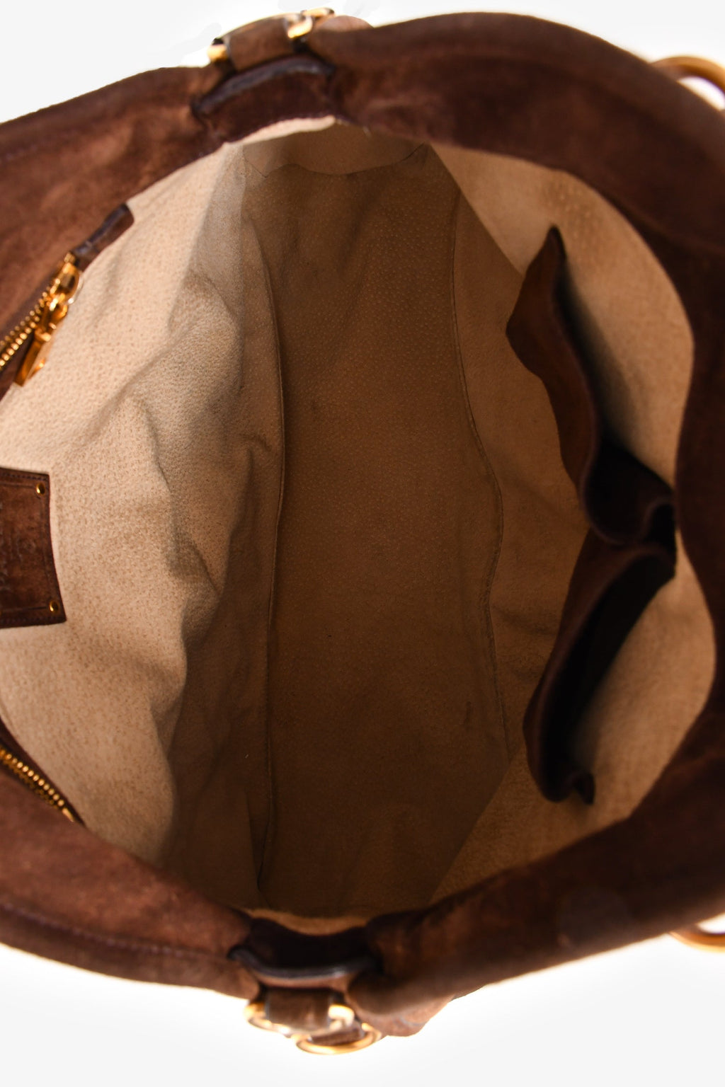 Prada Dark Brown Suede Large Bowler Bag With Strap (As Is)