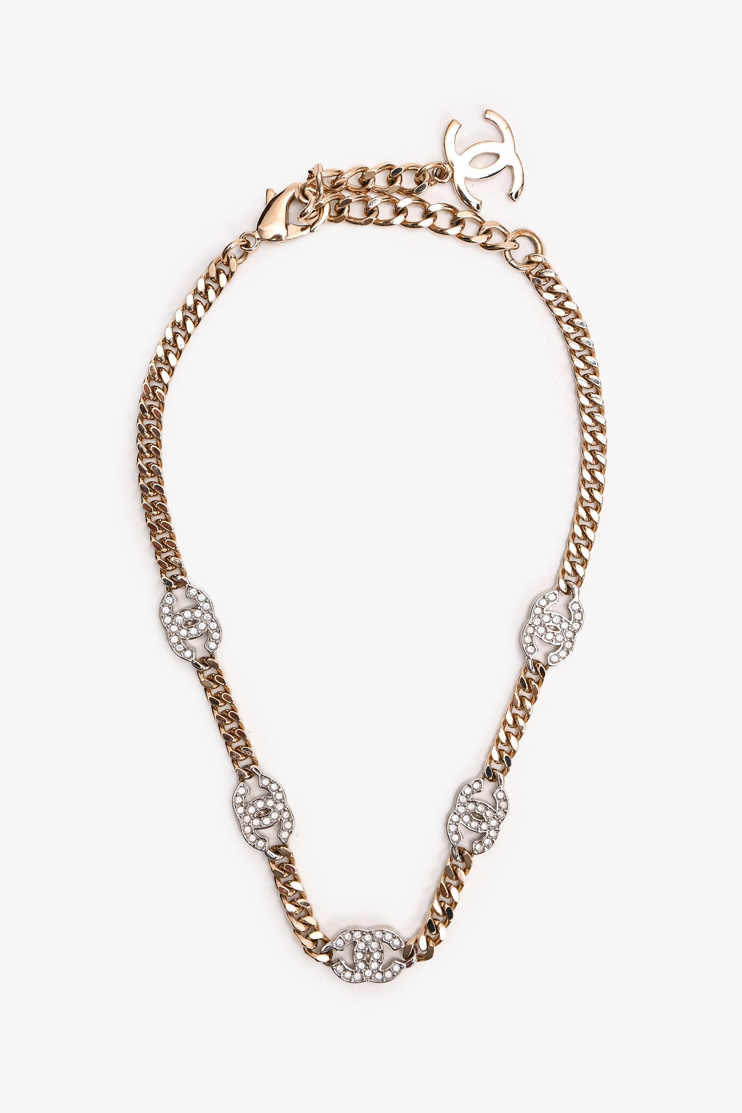 Pre-Loved Chanel™ 2024 Gold Tone Crystal Set CC Chain Link Choker