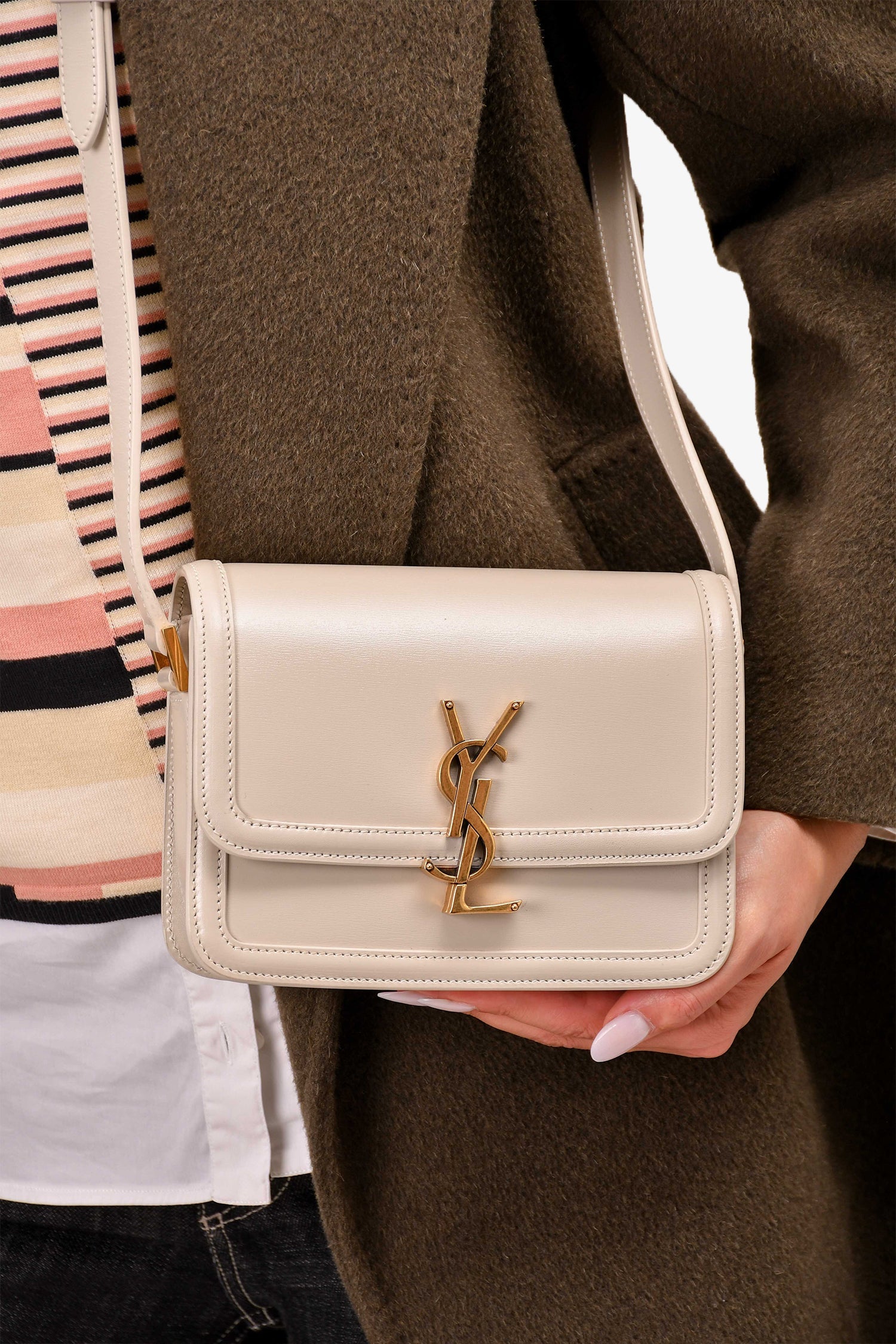 Saint Laurent 2023 White Leather Small Solferino Crossbody
