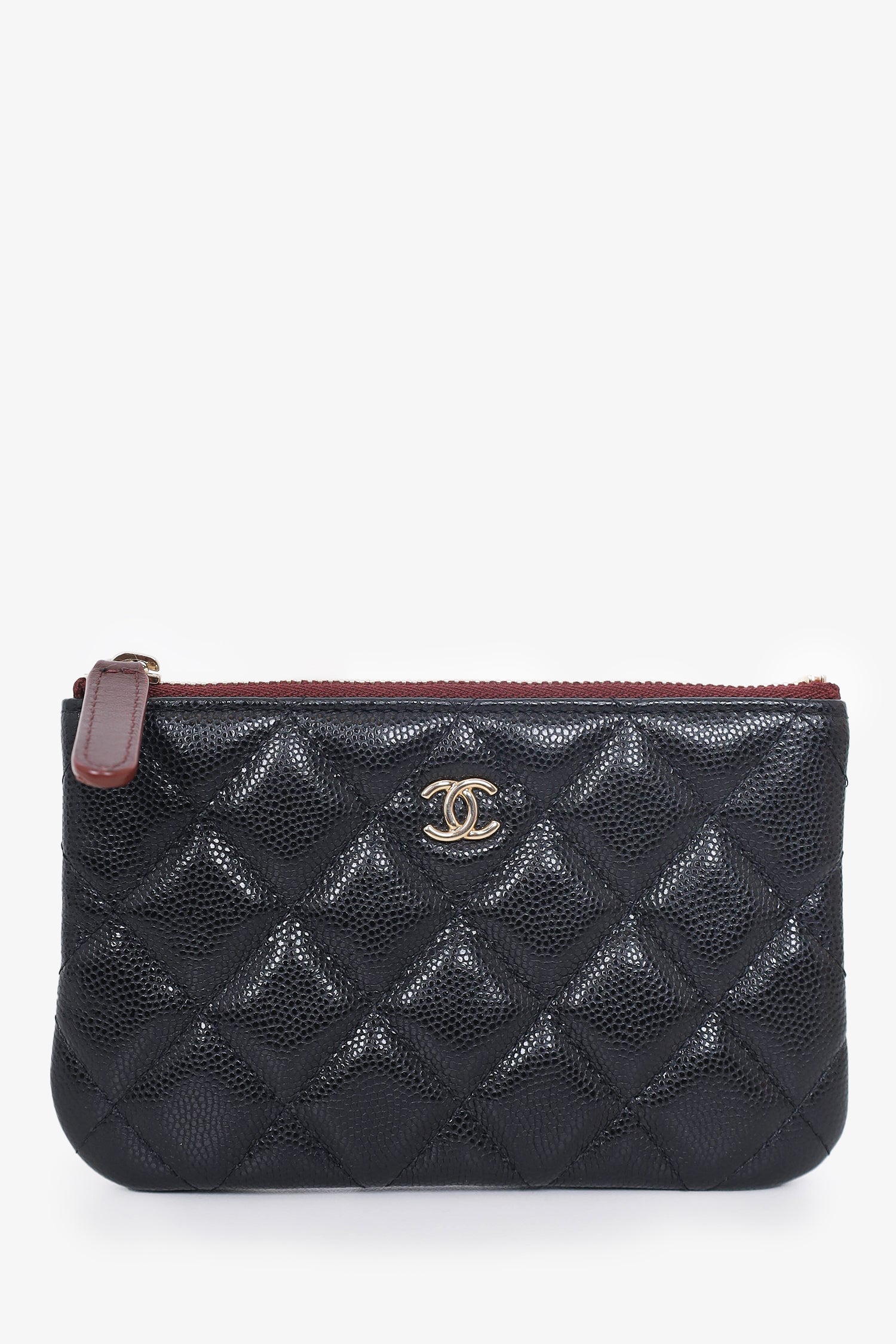 Pre-Loved Chanel™  2019 Black Caviar CC Logo O Case Mini Pouch