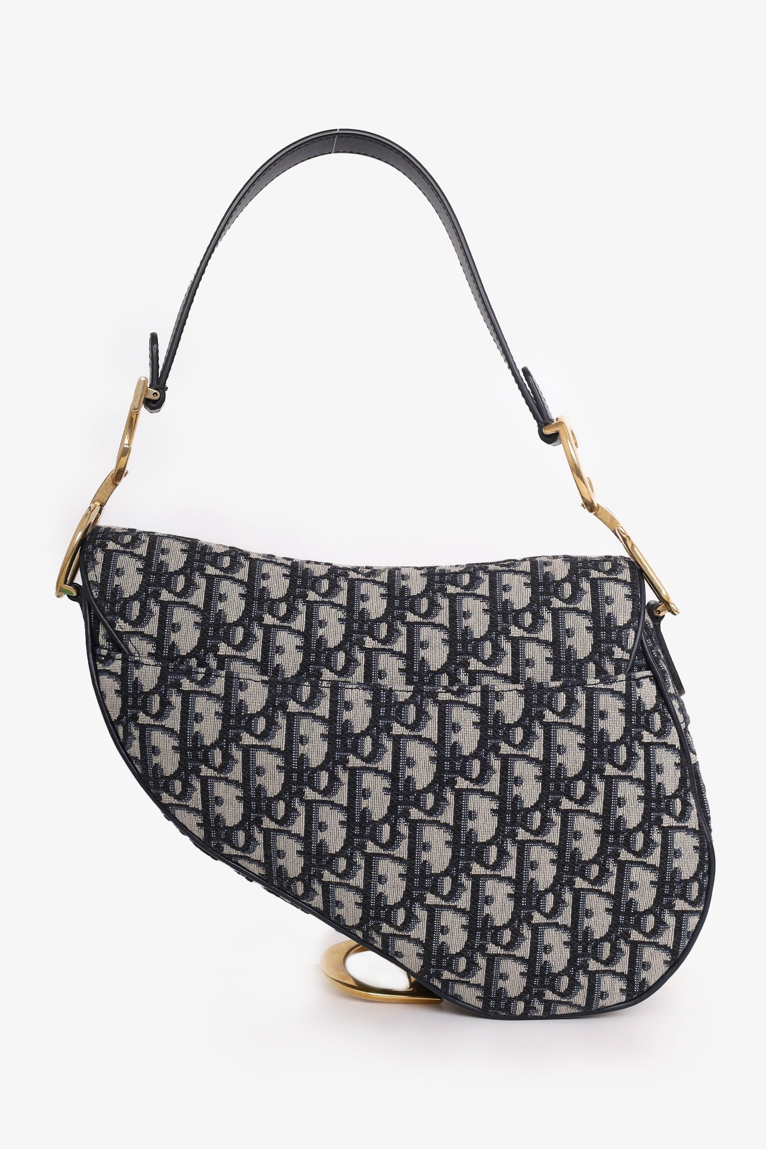 Christian Dior 2018 Blue Oblique Jacquard Saddle Bag with Canvas Strap