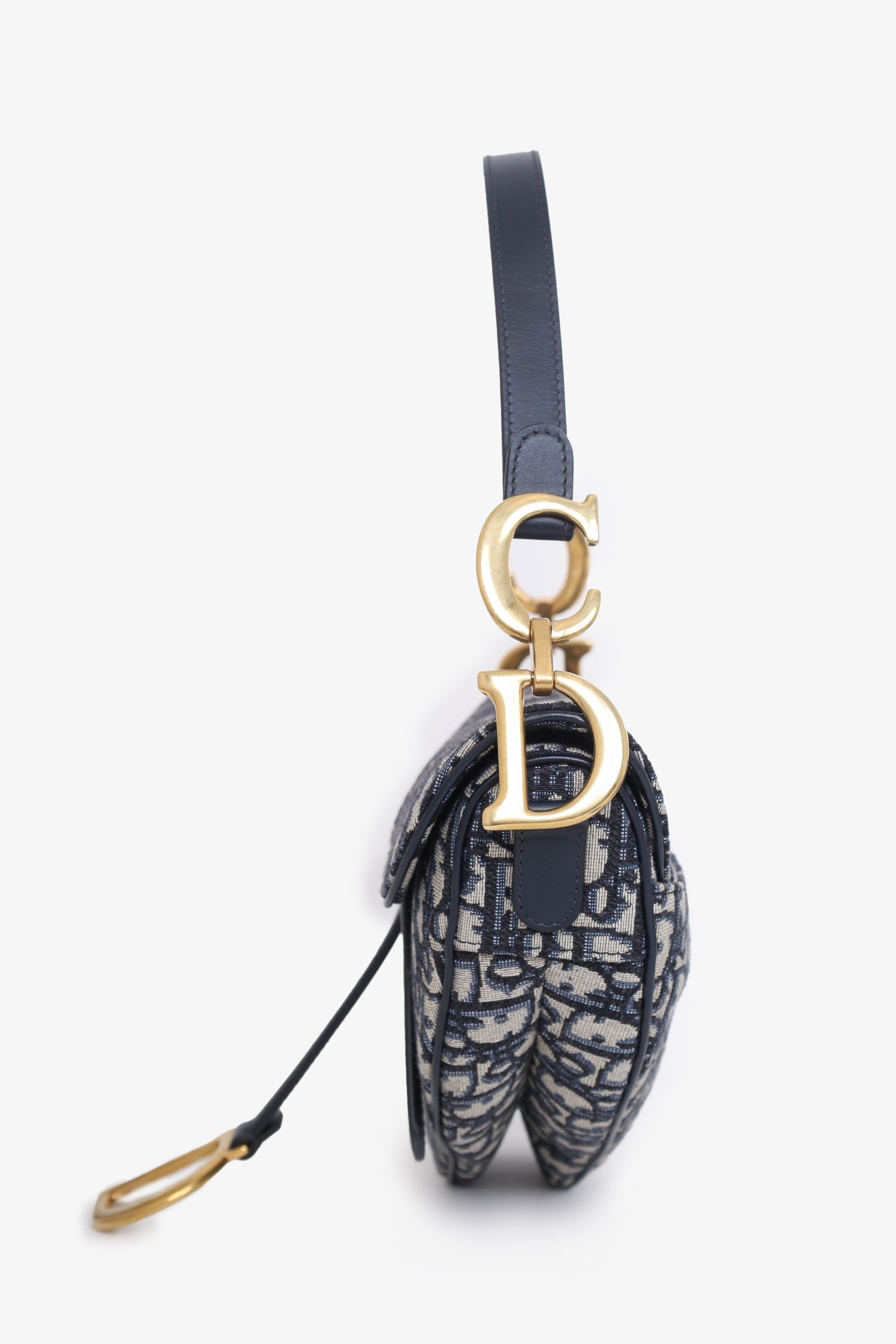 Christian Dior 2018 Blue Oblique Jacquard Saddle Bag with Canvas Strap