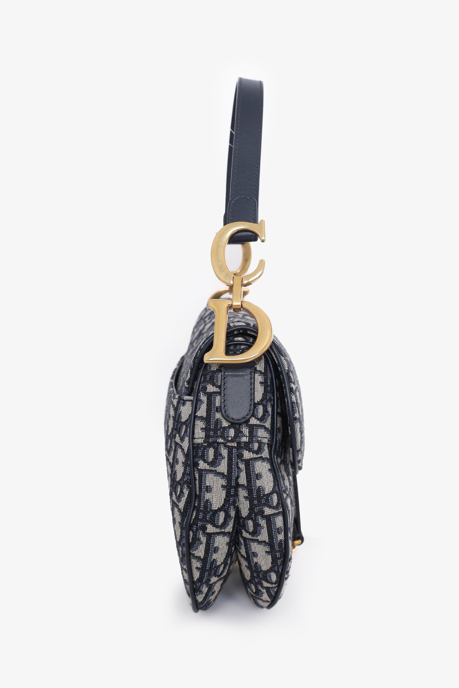 Christian Dior 2018 Blue Oblique Jacquard Saddle Bag with Canvas Strap