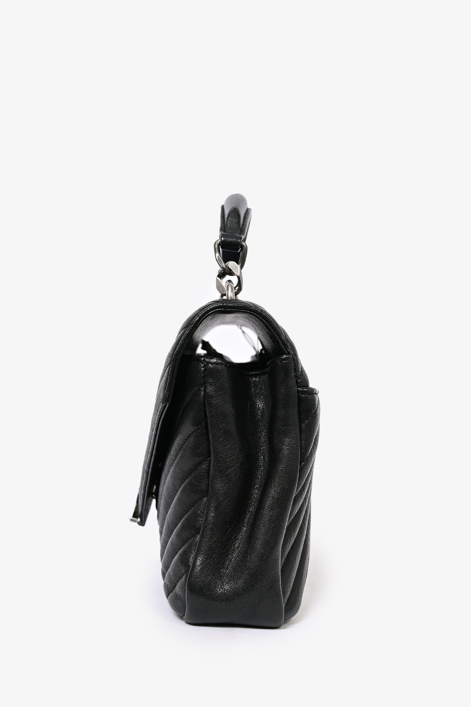 Saint Laurent 2016 Black Chevron Leather Medium College Bag with Chain