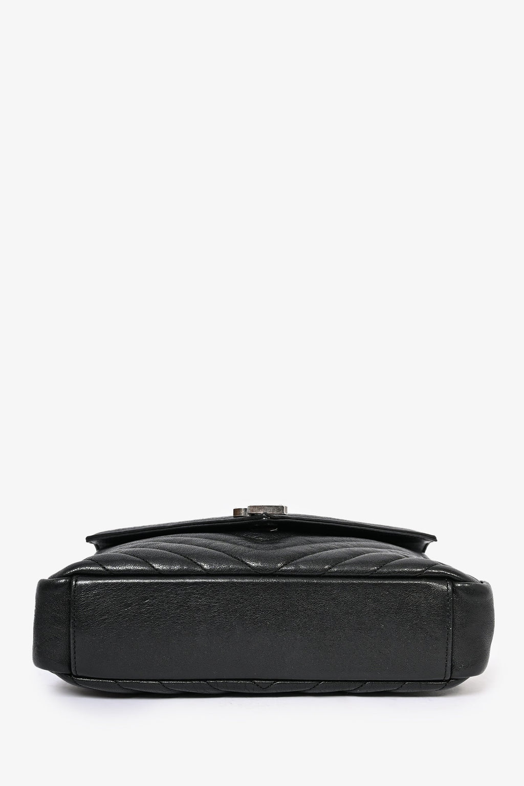 Saint Laurent 2016 Black Chevron Leather Medium College Bag with Chain