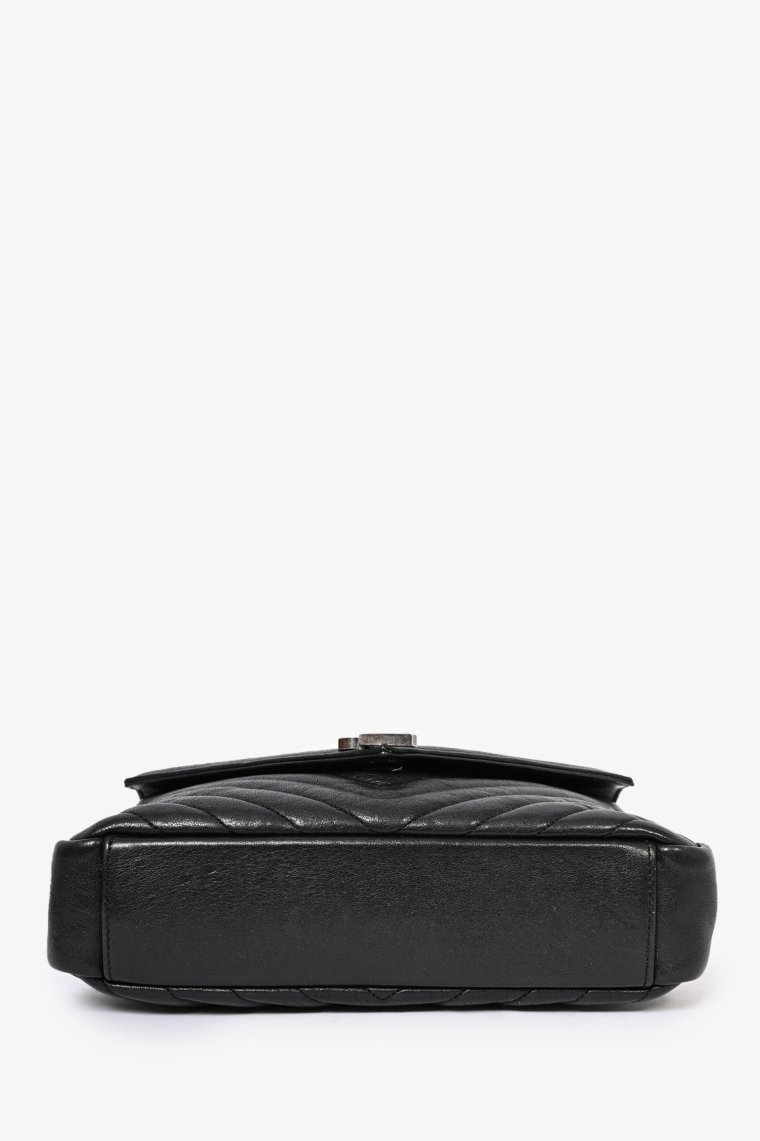 Saint Laurent 2016 Black Chevron Leather Medium College Bag with Chain