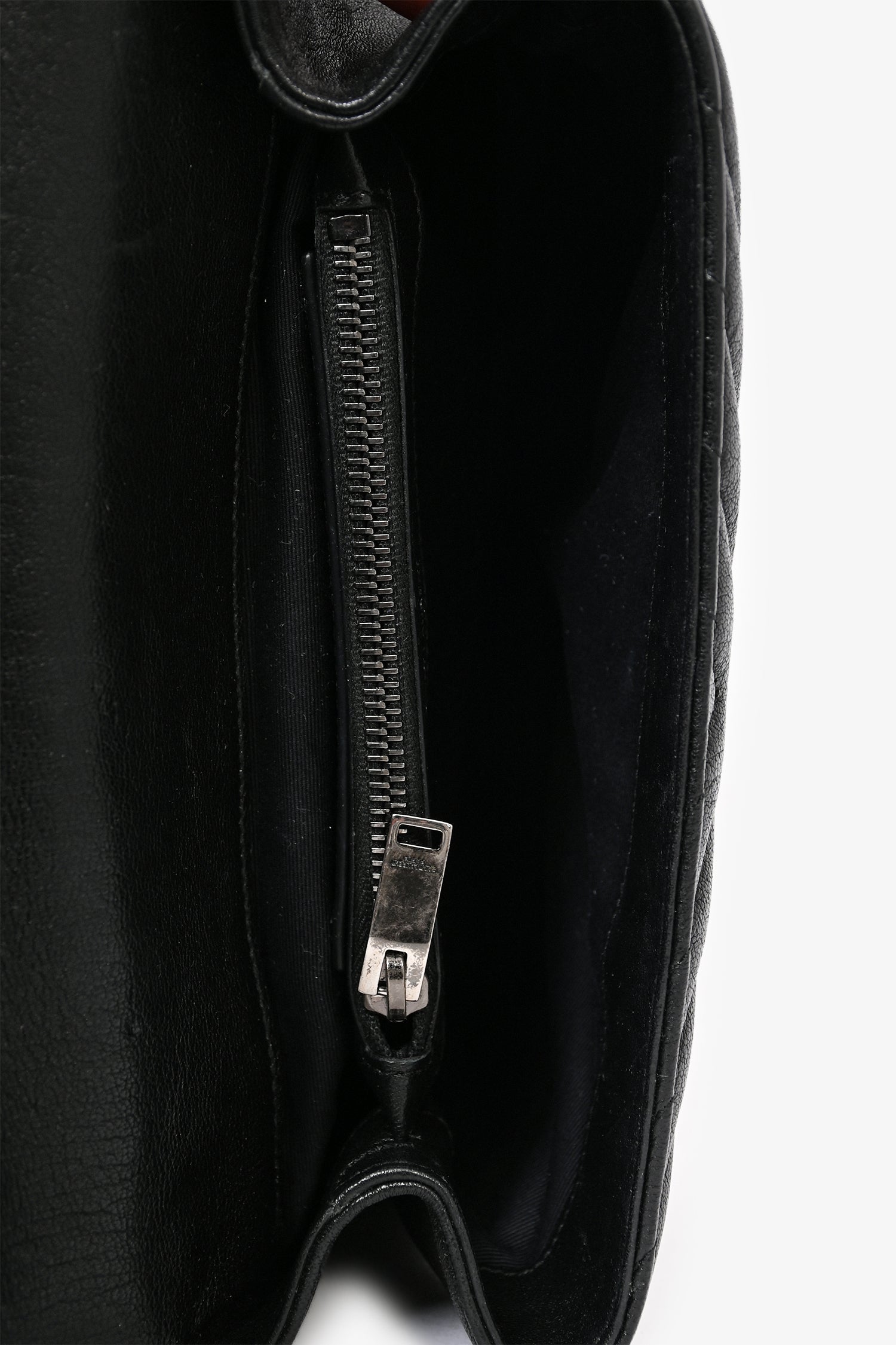 Saint Laurent 2016 Black Chevron Leather Medium College Bag with Chain