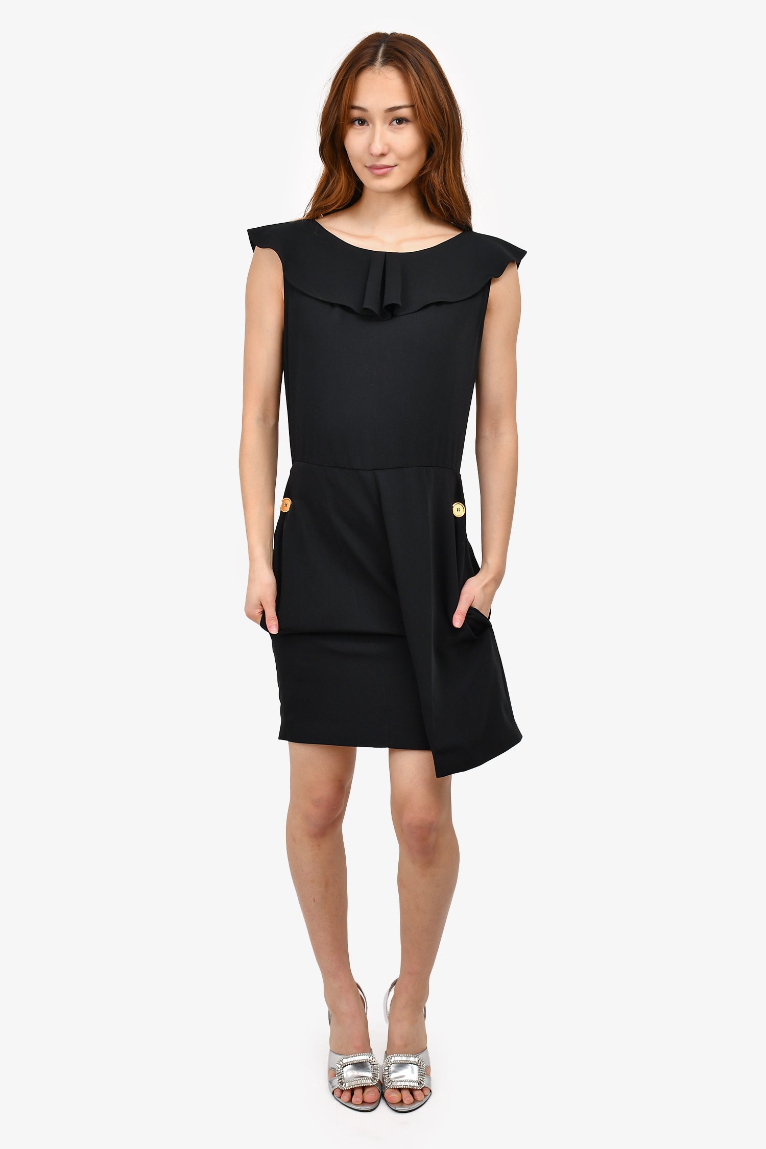 Patou Black One Ruffle Sleeveless Romper Size 40