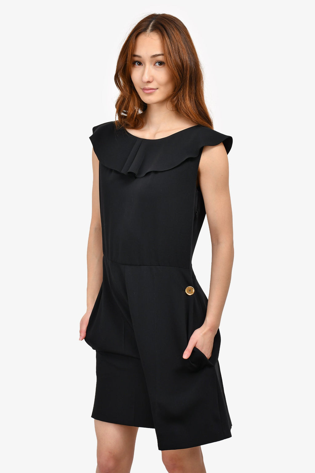 Patou Black One Ruffle Sleeveless Romper Size 40