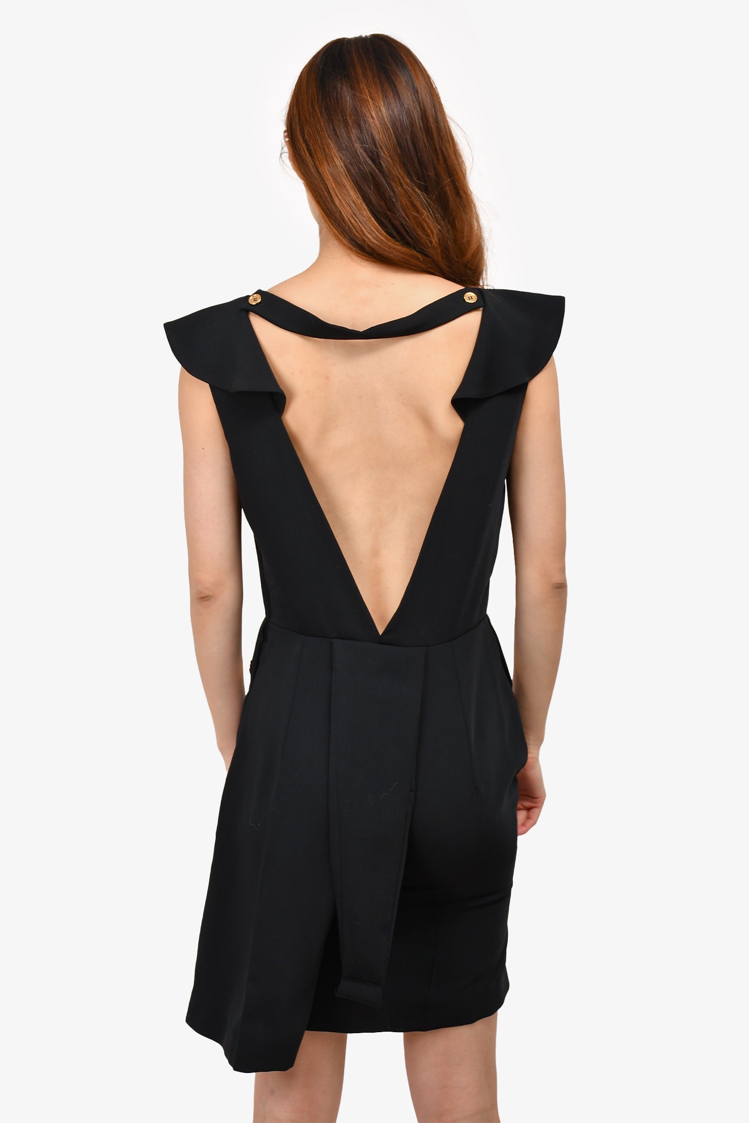 Patou Black One Ruffle Sleeveless Romper Size 40