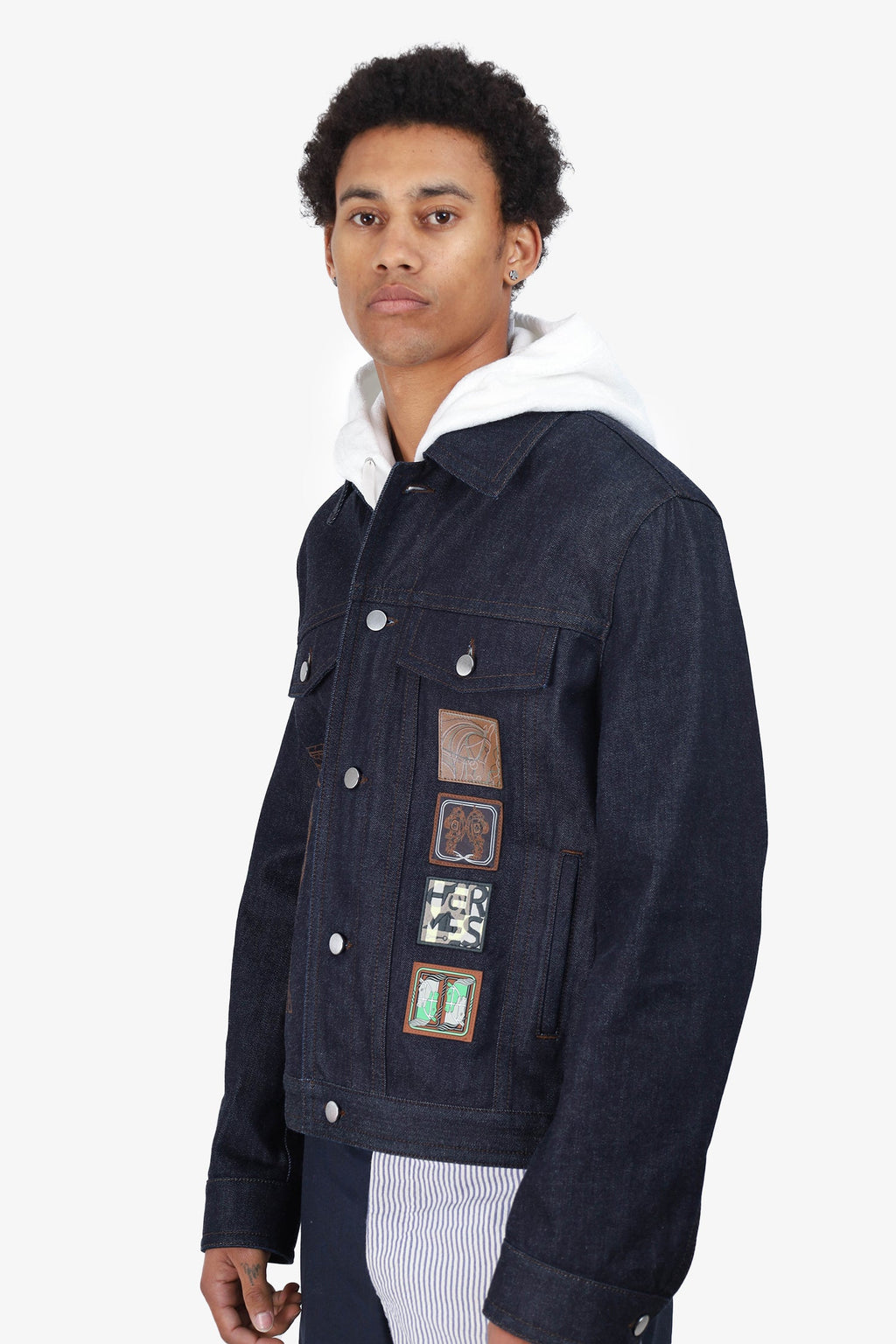 Hermès Navy Horse Stitch Patch Denim Jacket Size 50 Mens