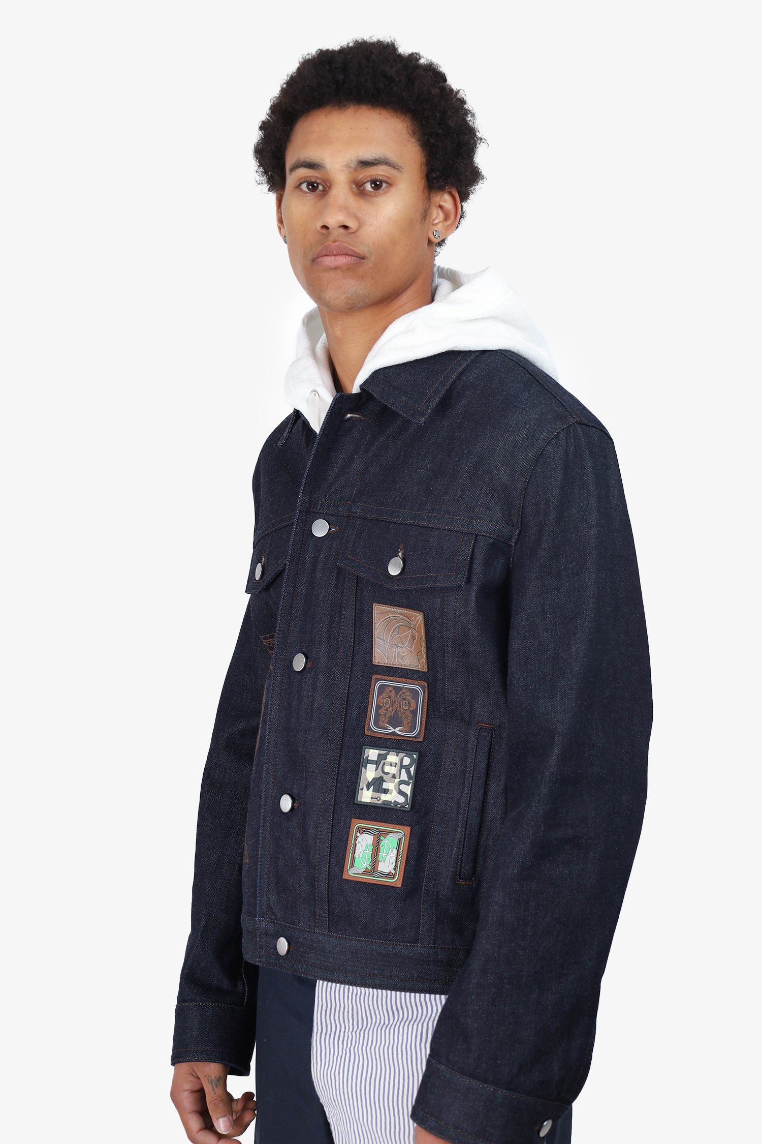 Hermès Navy Horse Stitch Patch Denim Jacket Size 50 Mens