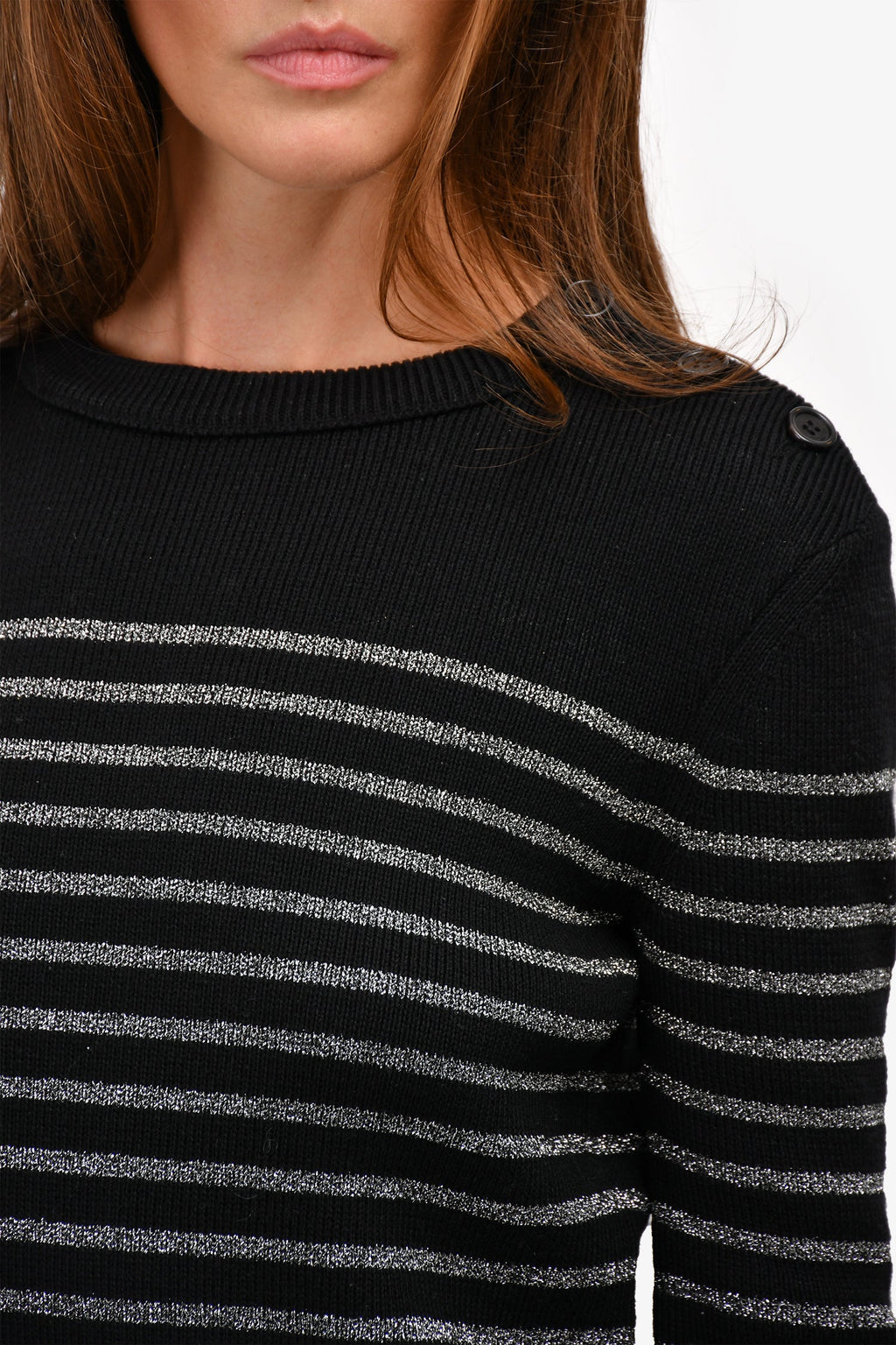 Saint Laurent Black/Silver Metallic Striped Knit Sweater Size XS