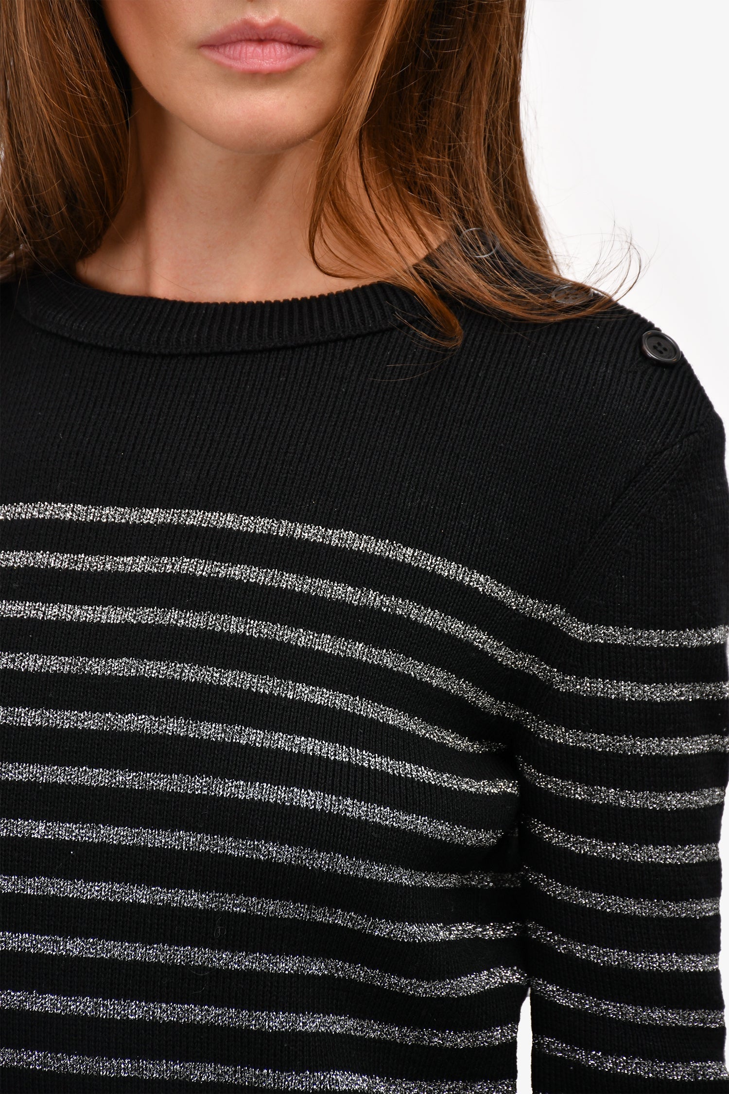 Saint Laurent Black/Silver Metallic Striped Knit Sweater Size XS
