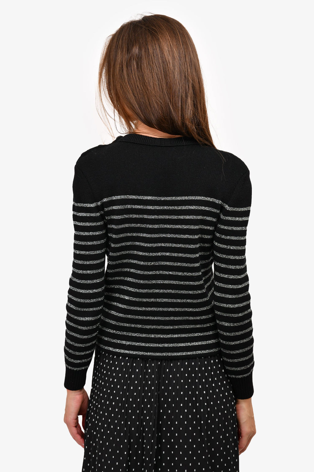 Saint Laurent Black/Silver Metallic Striped Knit Sweater Size XS