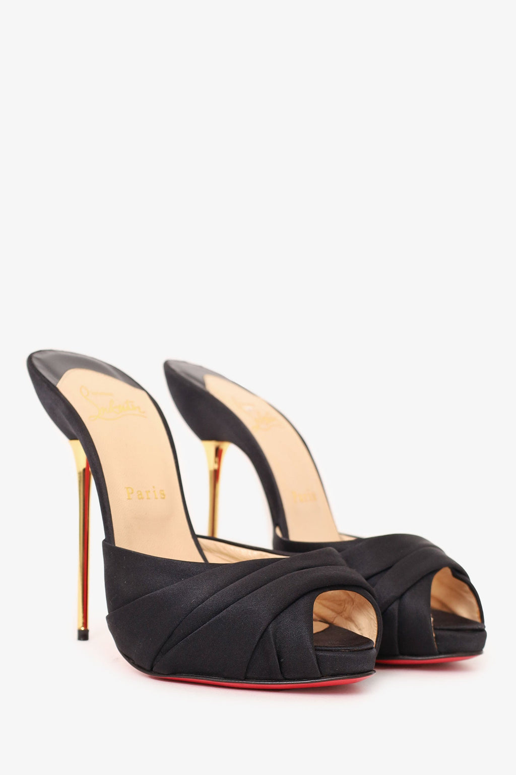 Christian Louboutin Black Satin Platform Sandals Size 38