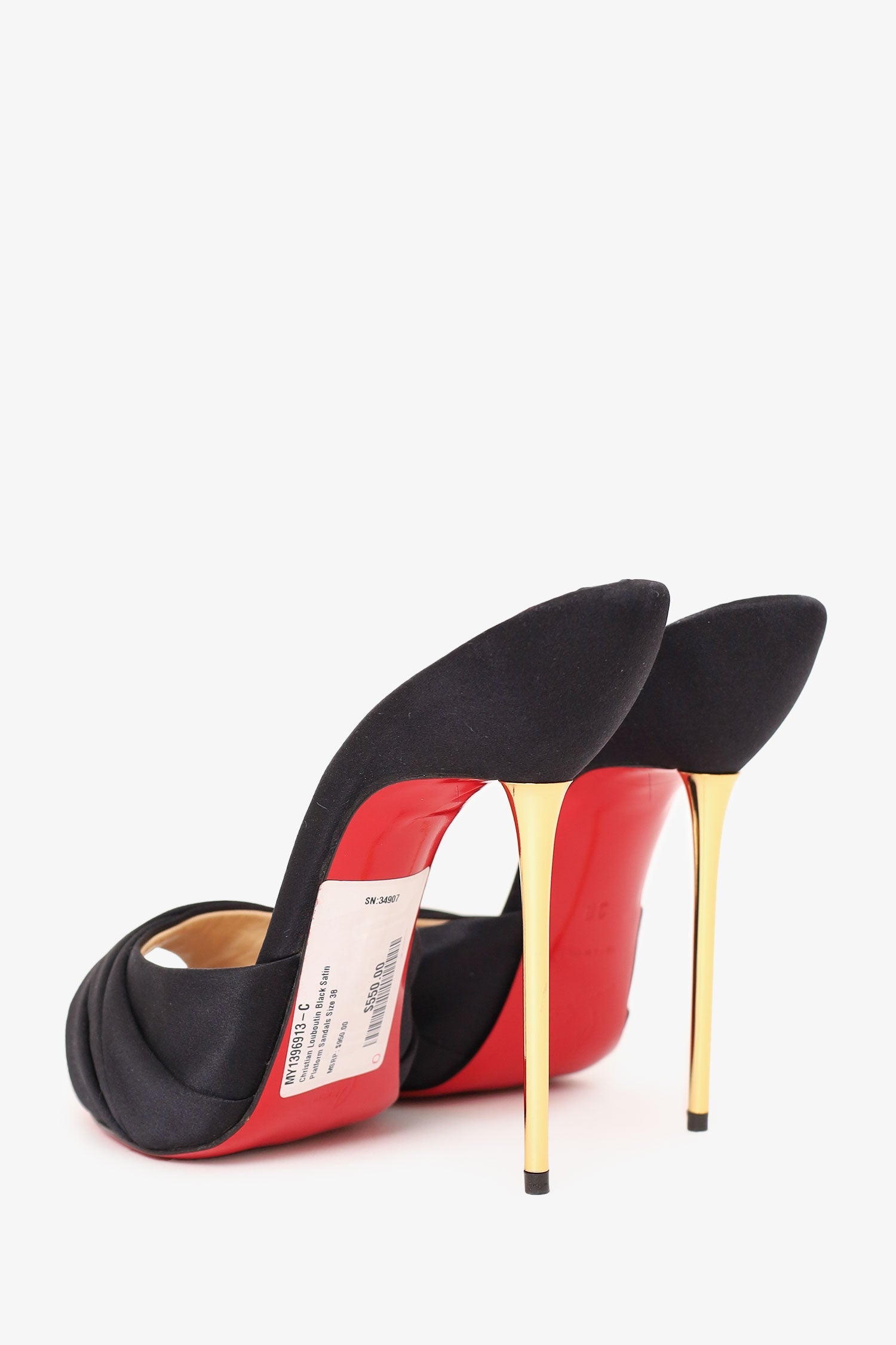 Christian Louboutin Black Satin Platform Sandals Size 38