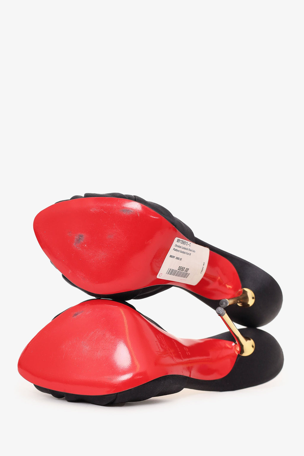 Christian Louboutin Black Satin Platform Sandals Size 38