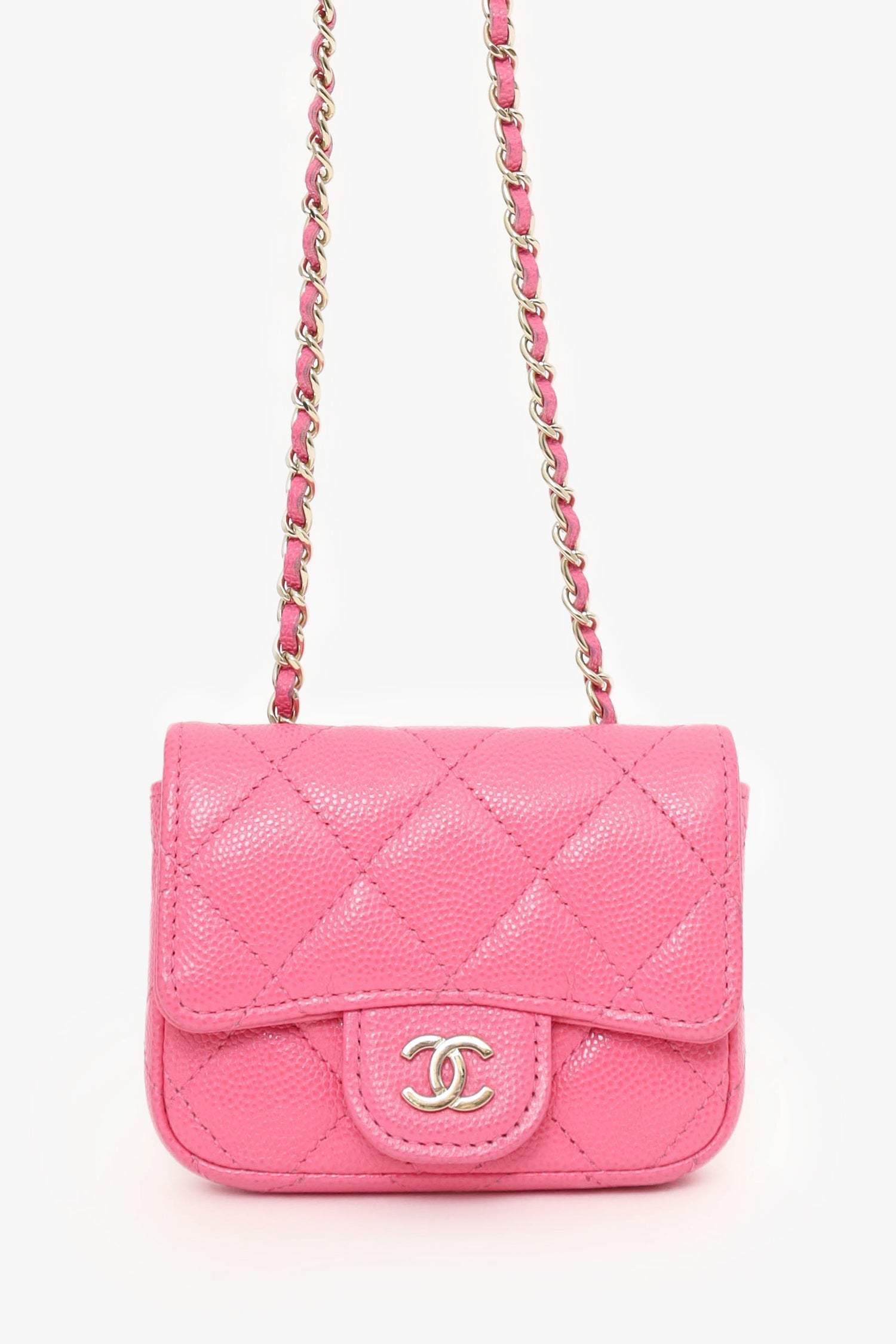 Pre-Loved Chanel™ Chanel 2019/20 Pink Caviar Leather Quilted Classic Flap Belt Bag