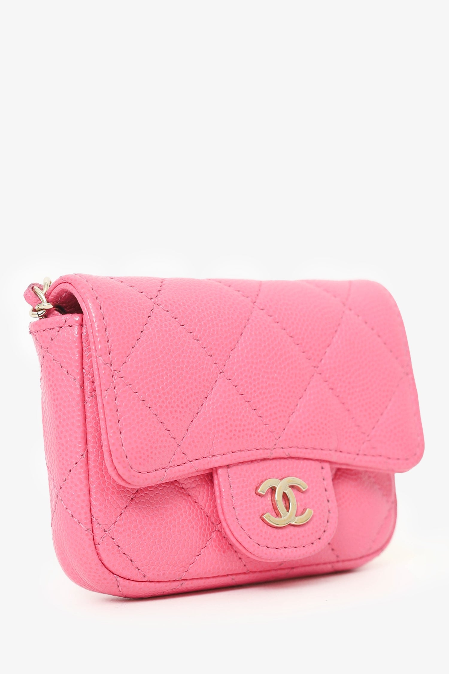 Pre-Loved Chanel™ Chanel 2019/20 Pink Caviar Leather Quilted Classic Flap Belt Bag