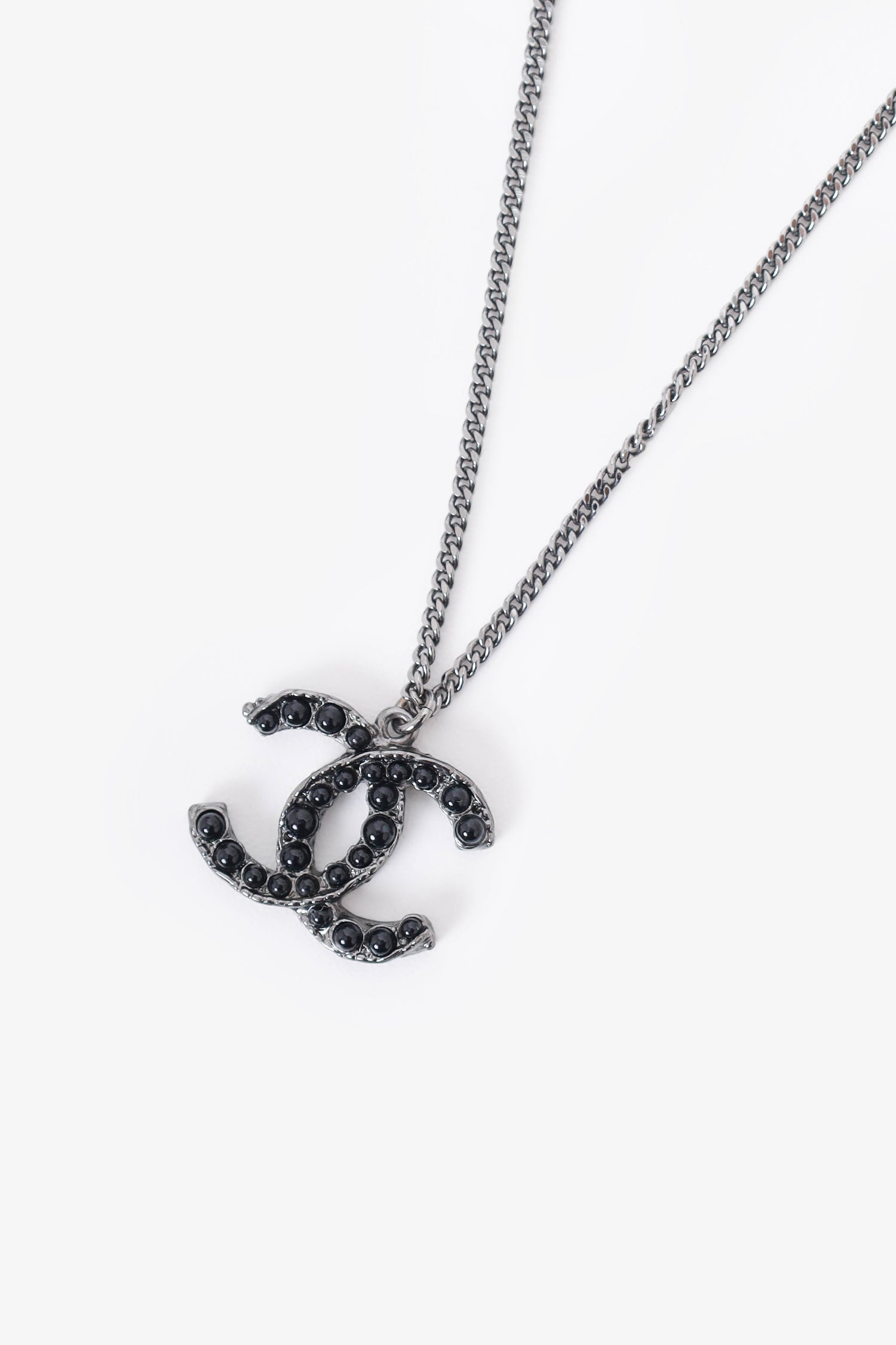 Pre-Loved Chanel™ Black Tone Resin CC Beaded Pendant Necklace
