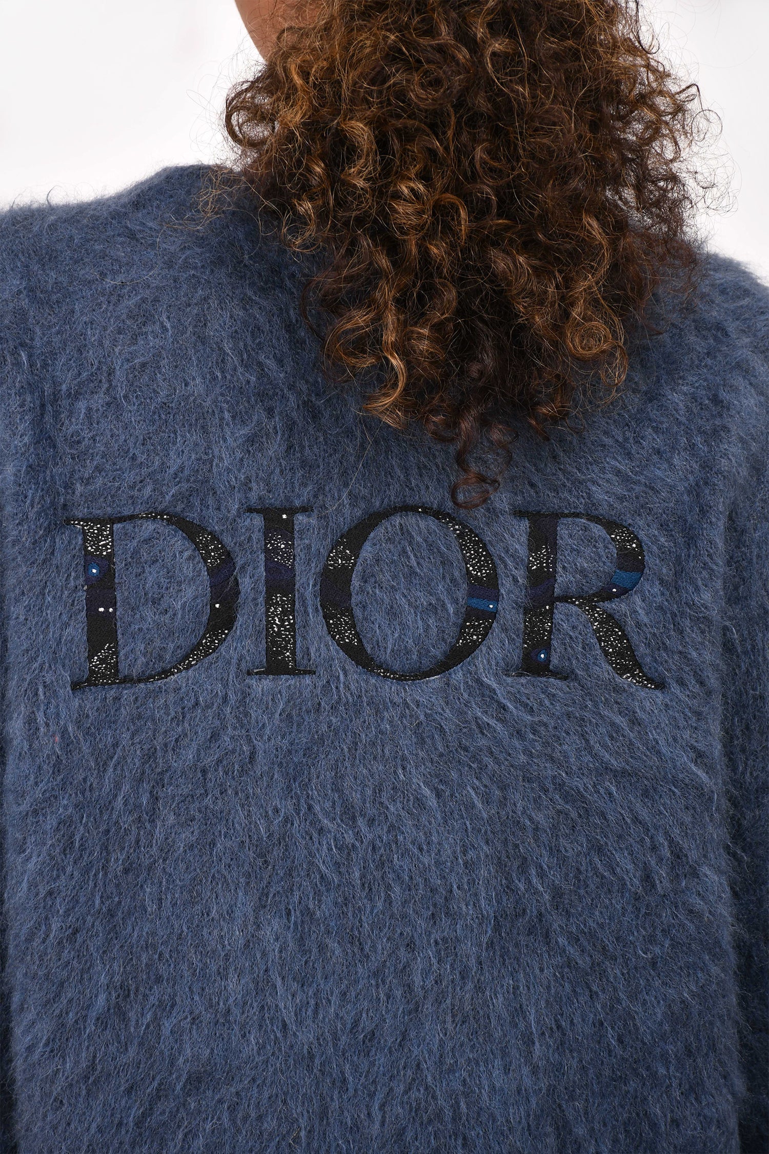 Dior Homme X Peter Doig Navy Mohair Blend 'Dior' Embroidered Button igan Size L