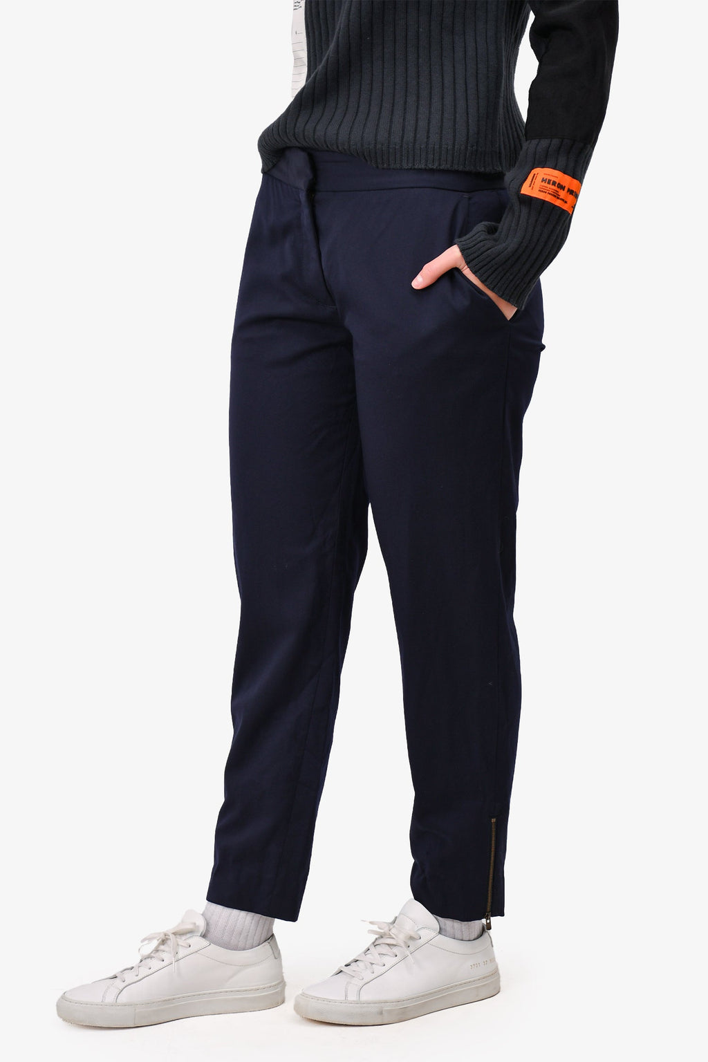 Stella McCartney Navy Blue Wool Trousers With Ankle Zip Size 44