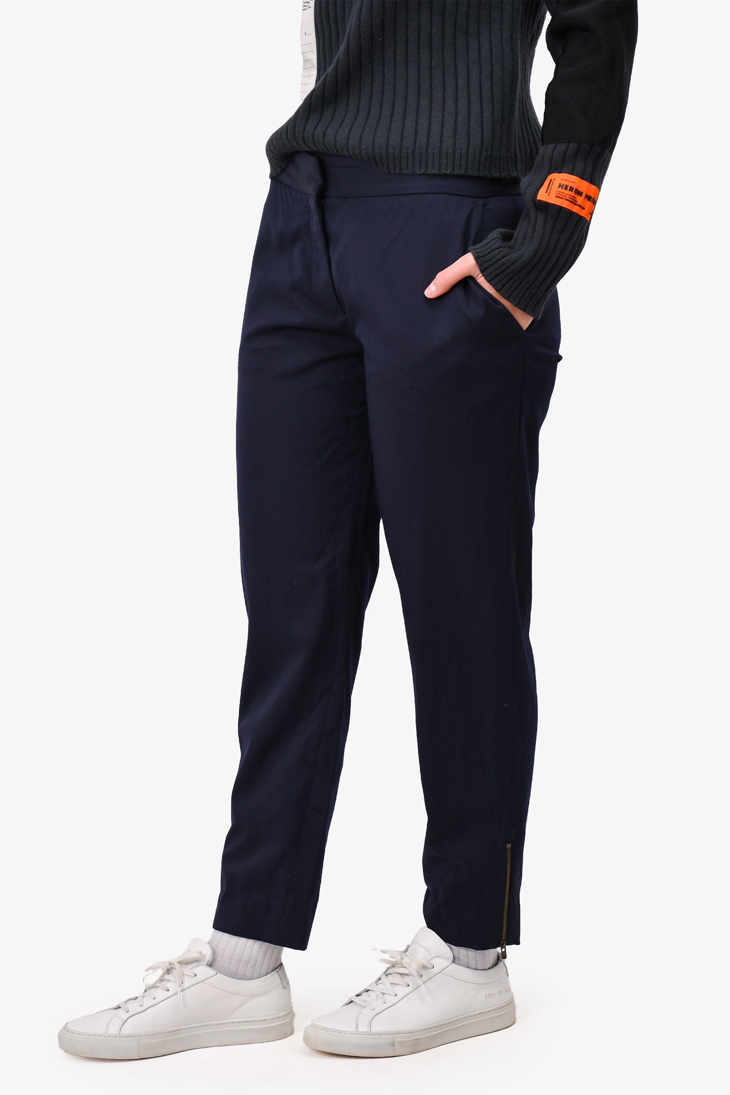 Stella McCartney Navy Blue Wool Trousers With Ankle Zip Size 44