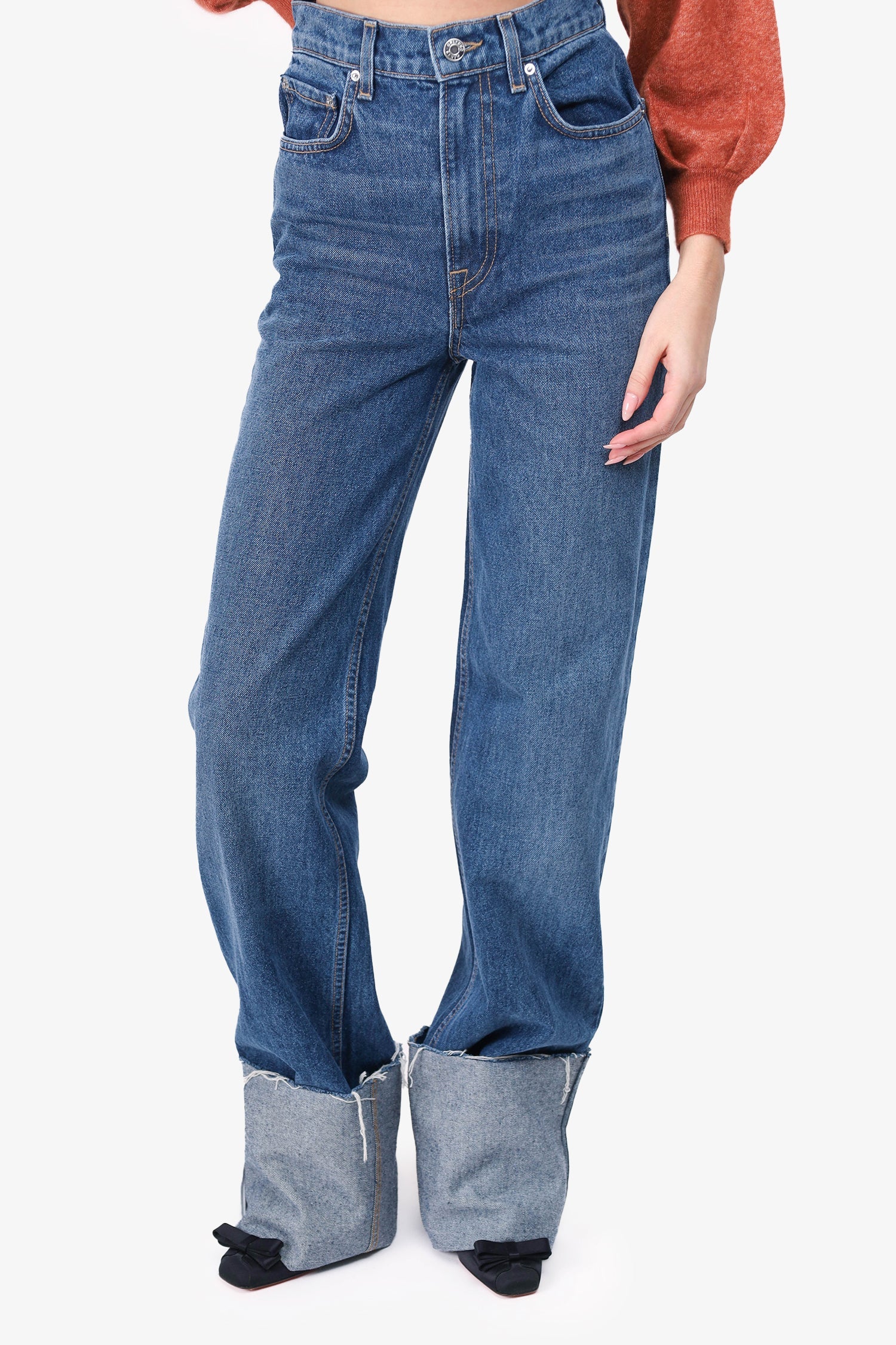 GRLFRND Denim Blue Large Cuff Jeans Size 23