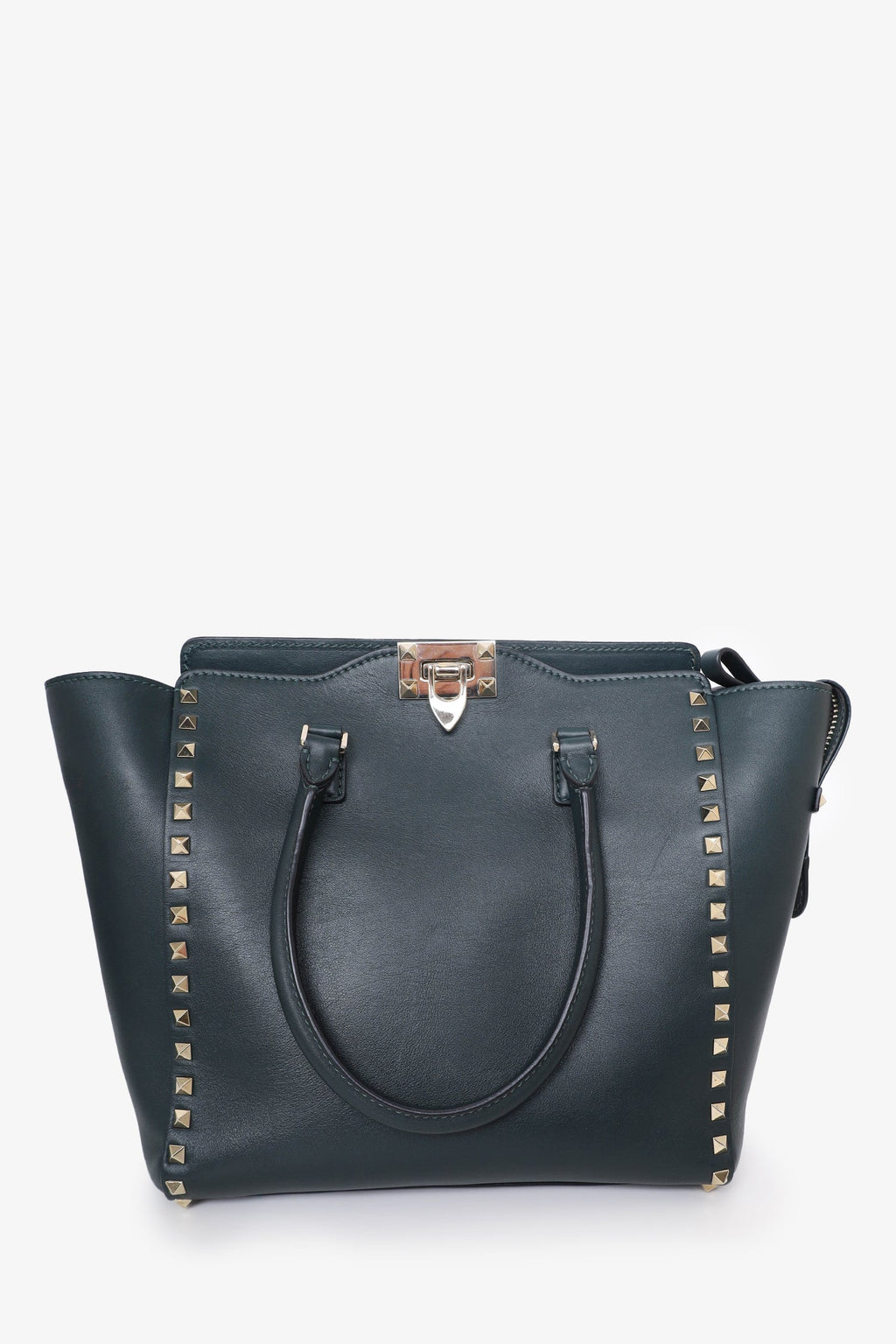 Valentino Green Leather Rockstud Tote with Strap