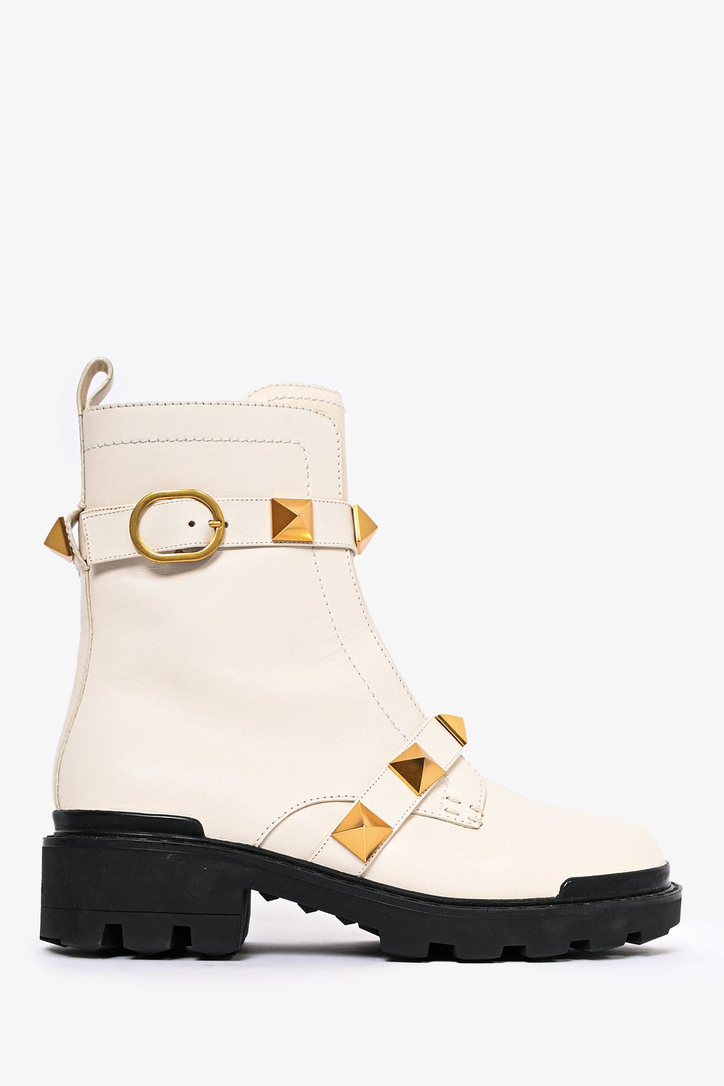 Valentino Cream Leather Roman Stud Combat Boots Size 38