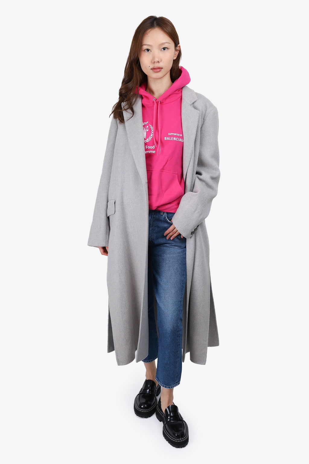 MaxMara Grey Camel Single Breasted High Slit 'Paris' Coat Size 16
