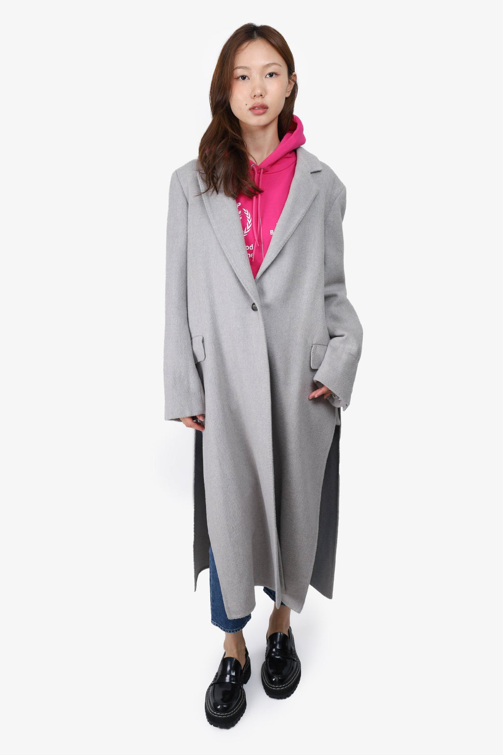 MaxMara Grey Camel Single Breasted High Slit 'Paris' Coat Size 16