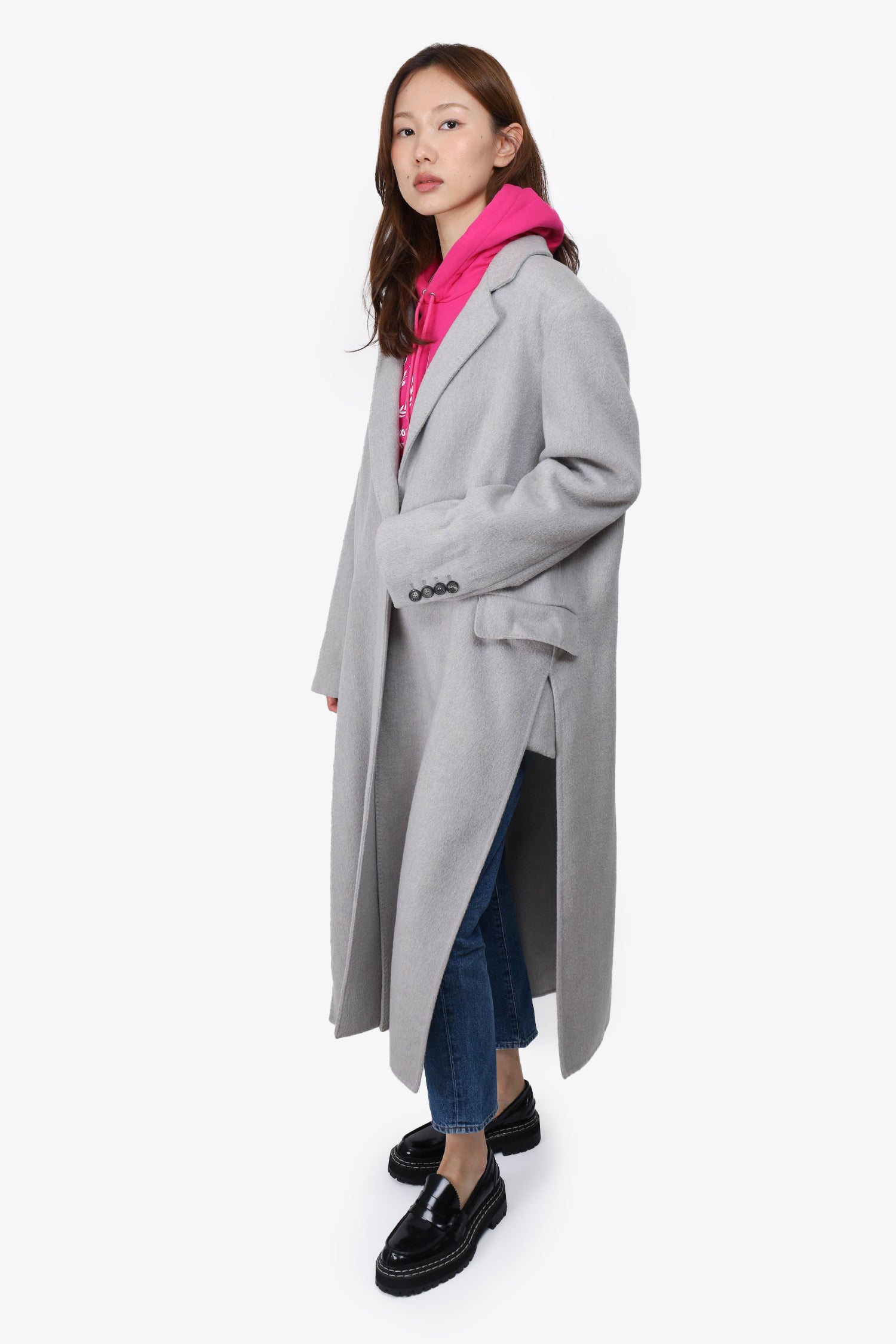 MaxMara Grey Camel Single Breasted High Slit 'Paris' Coat Size 16