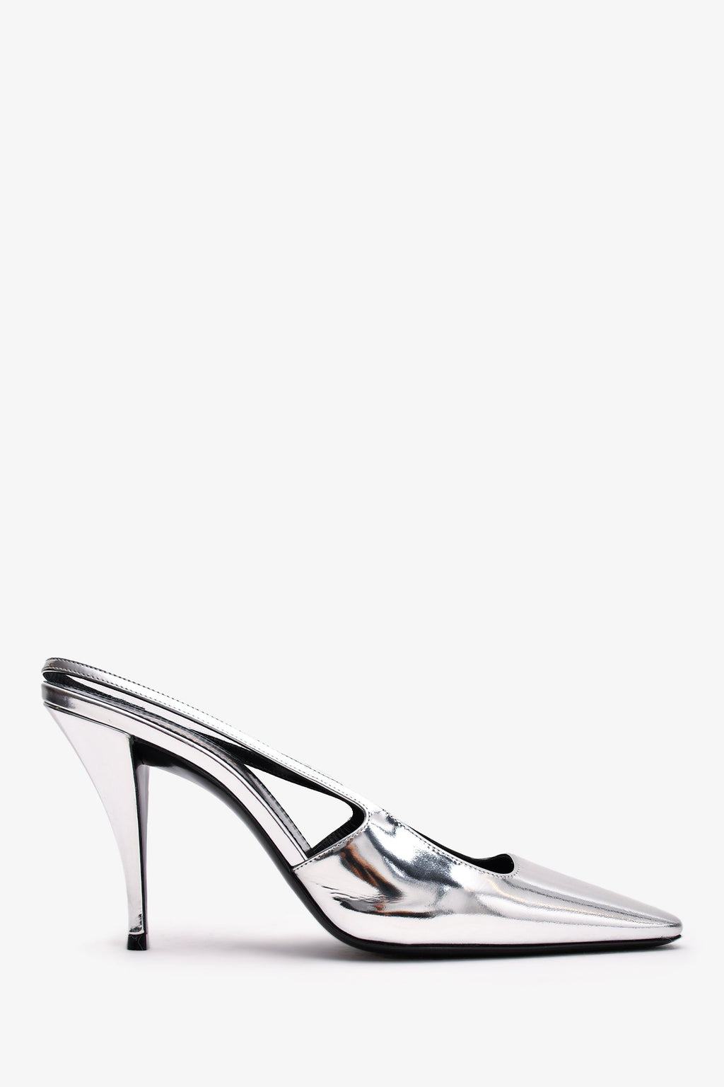 Saint Laurent Silver Metallic Leather Slingback Heels Size 39.5