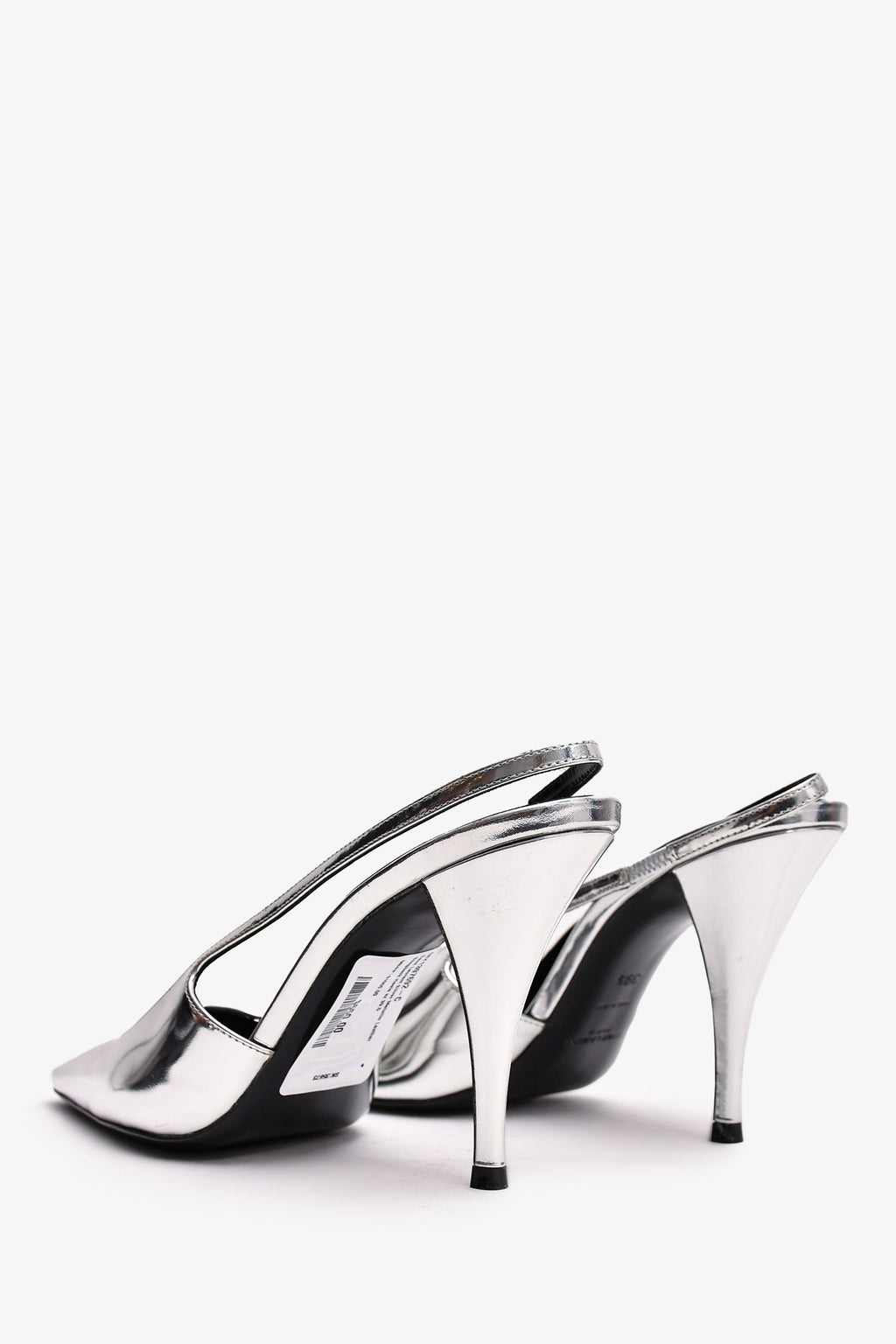 Saint Laurent Silver Metallic Leather Slingback Heels Size 39.5