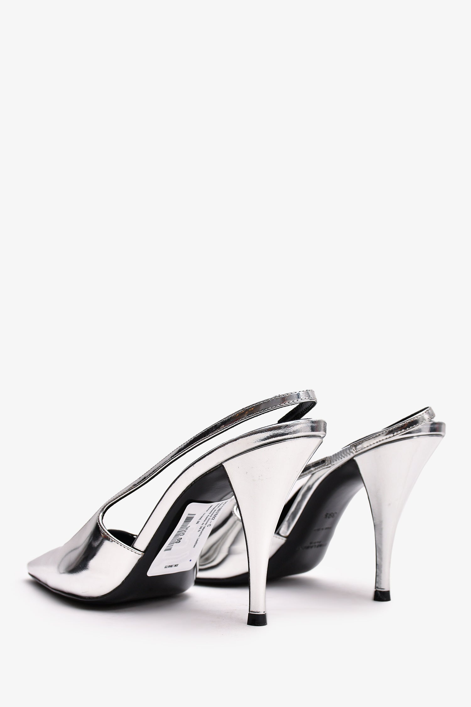 Saint Laurent Silver Metallic Leather Slingback Heels Size 39.5