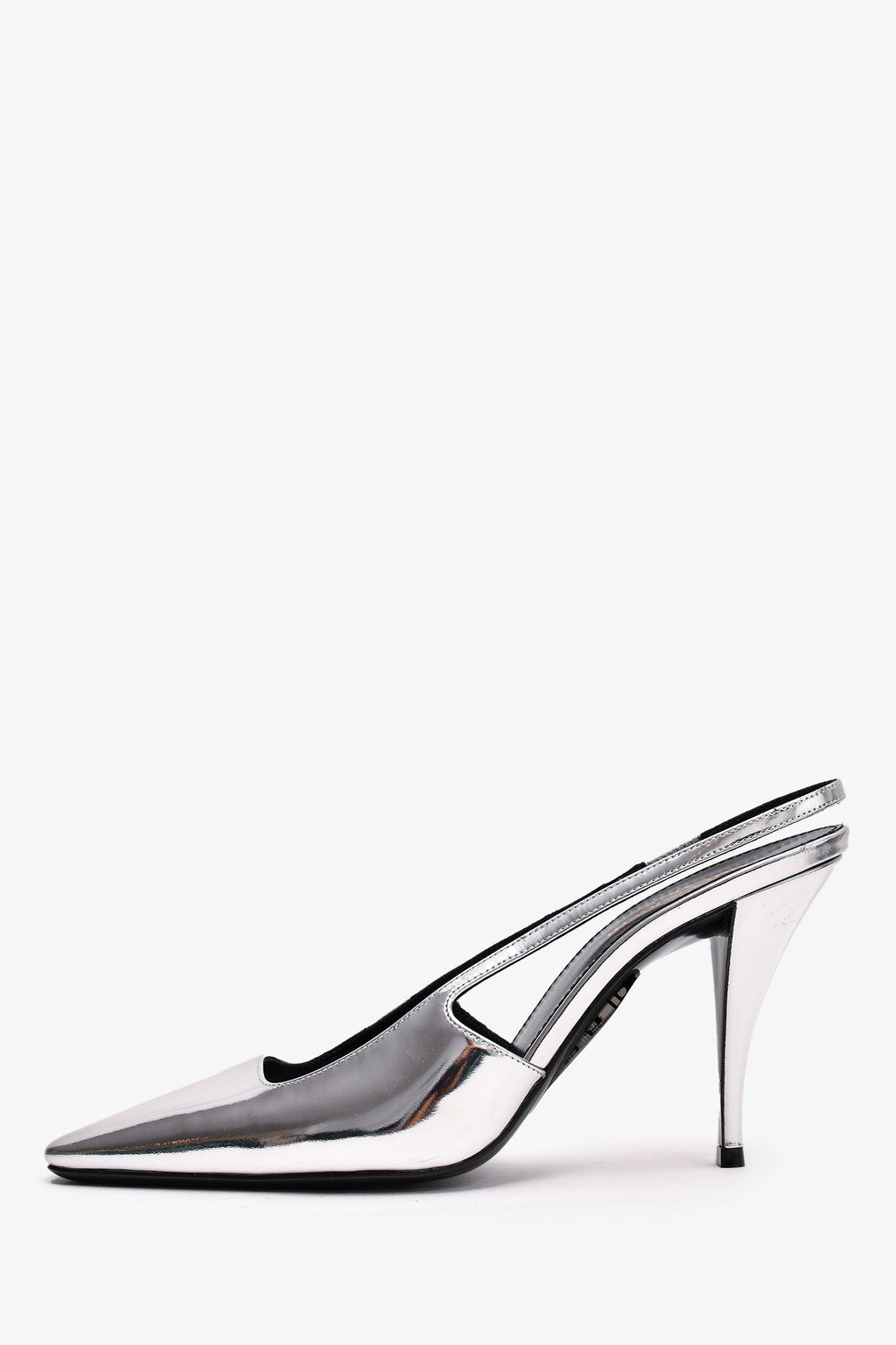 Saint Laurent Silver Metallic Leather Slingback Heels Size 39.5