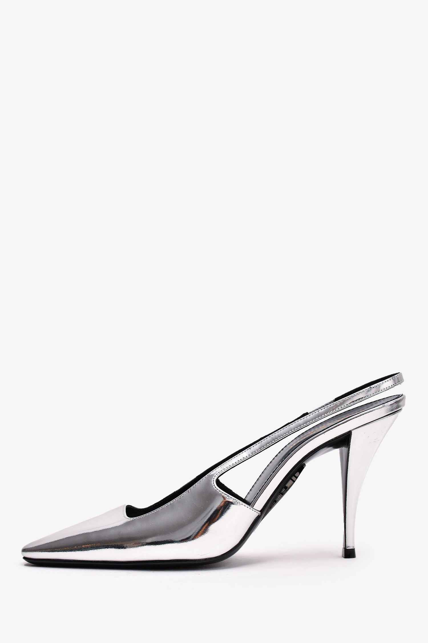 Saint Laurent Silver Metallic Leather Slingback Heels Size 39.5