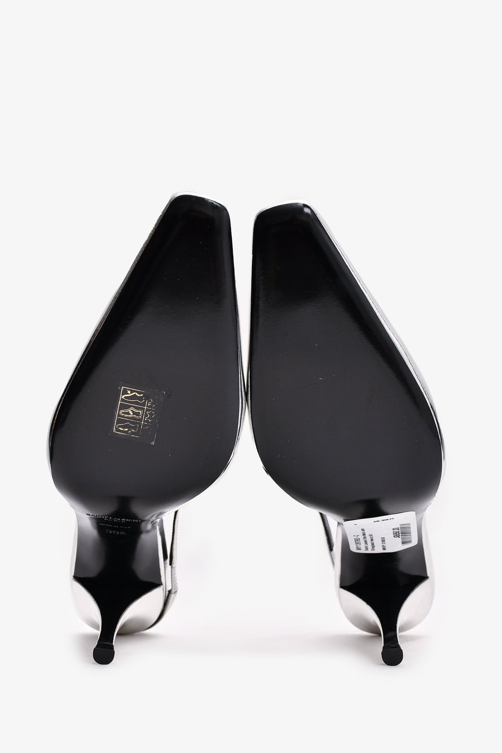 Saint Laurent Silver Metallic Leather Slingback Heels Size 39.5