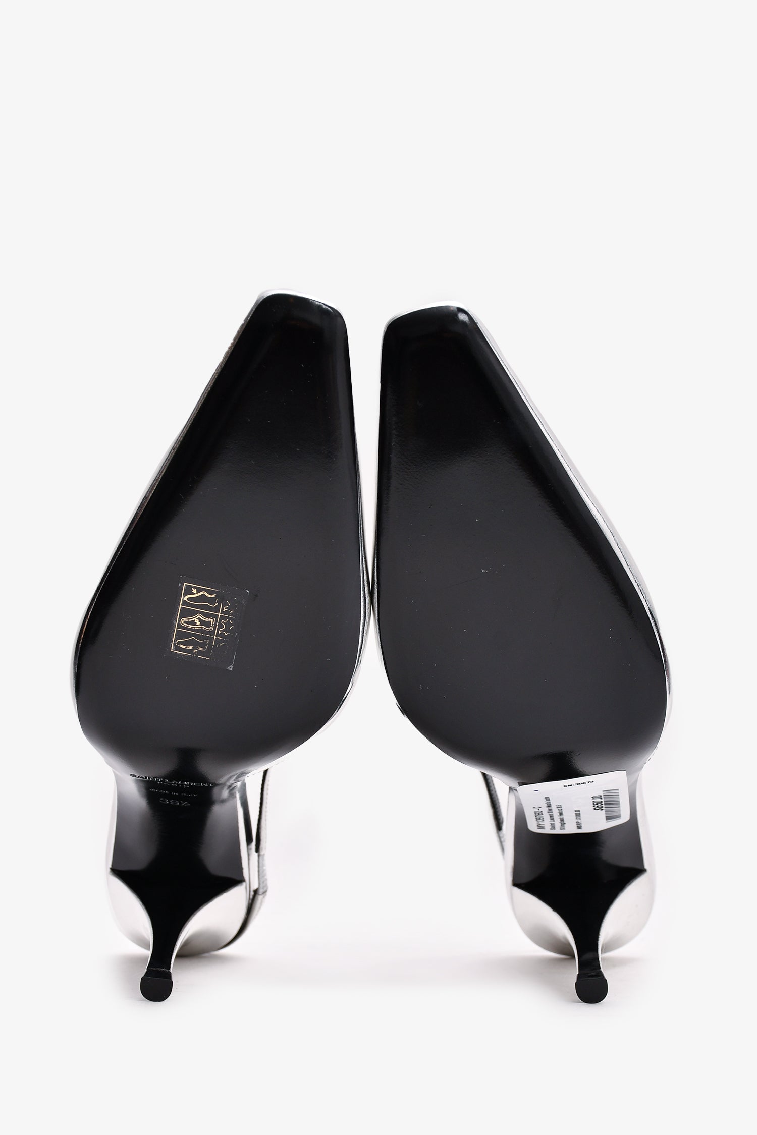 Saint Laurent Silver Metallic Leather Slingback Heels Size 39.5