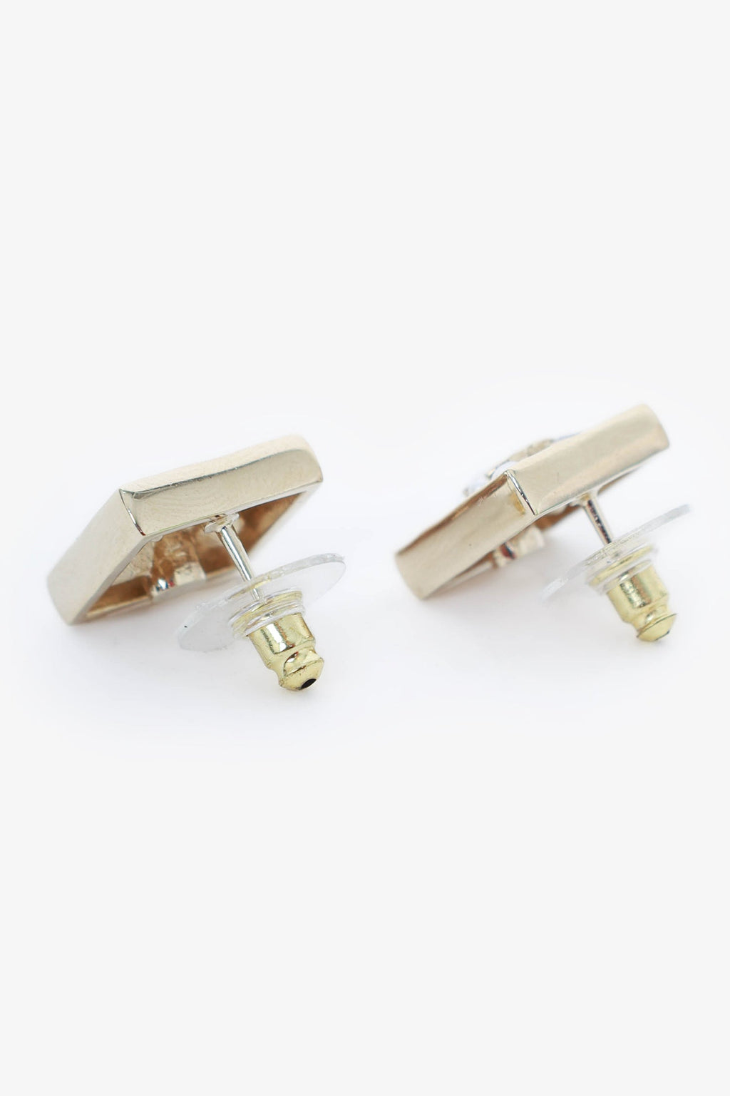 Pre-Loved Chanel™ Gold Tone Crystal/Pearl Square 'CC' Earrings