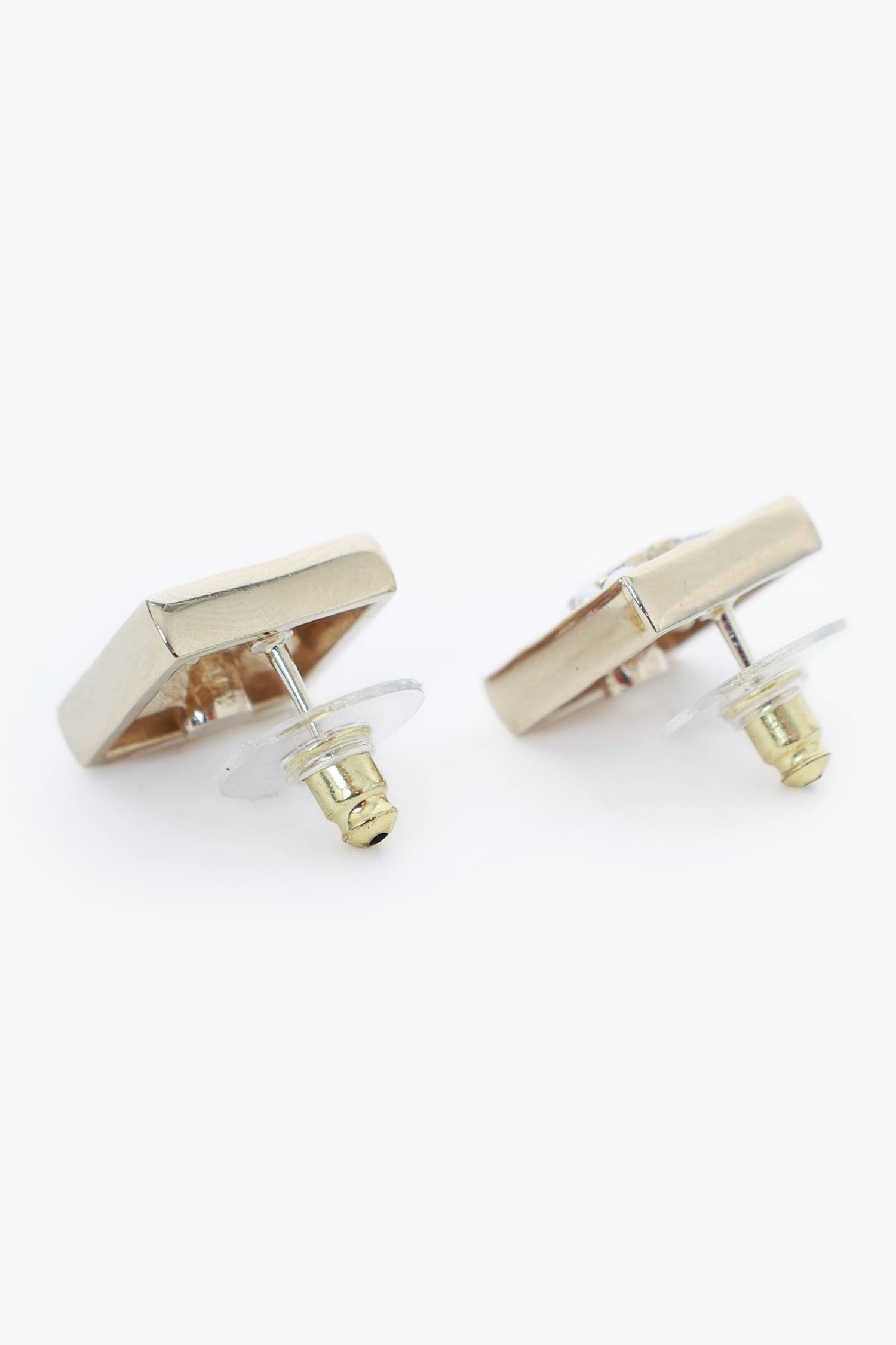 Pre-Loved Chanel™ Gold Tone Crystal/Pearl Square 'CC' Earrings