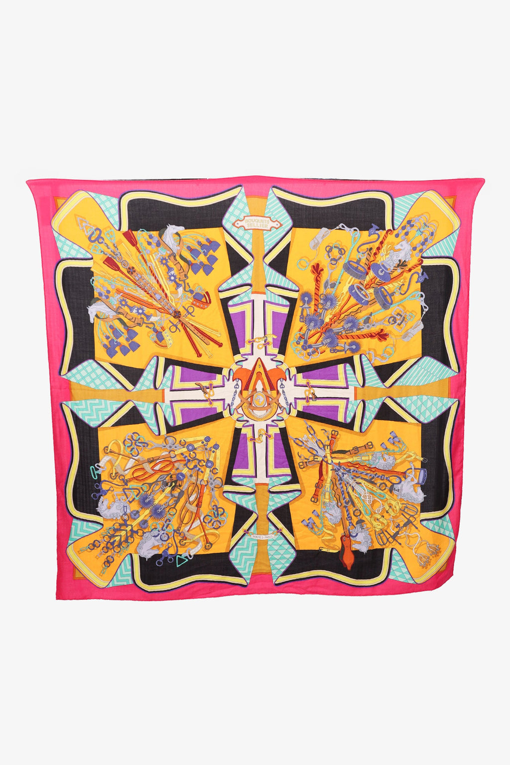 Hermès Pink/Multicolour Cashmere/Silk Printed Scarf 140CM