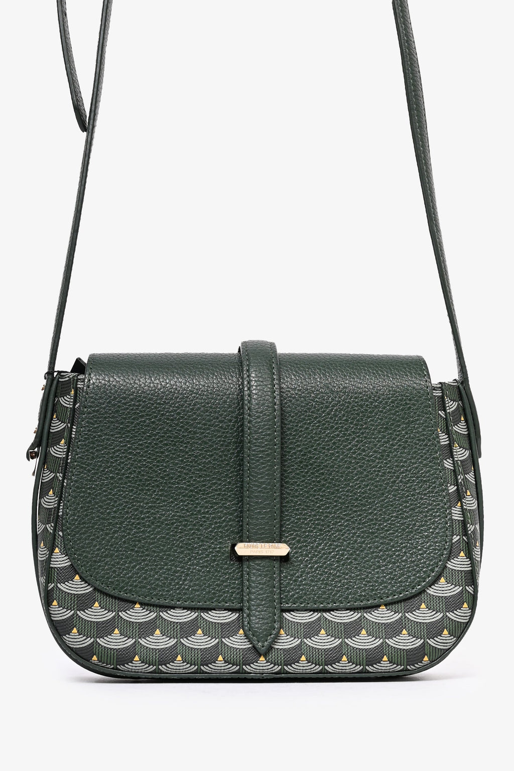 Faure Le Page Green Leather/Canvas 'Express 21' Crossbody